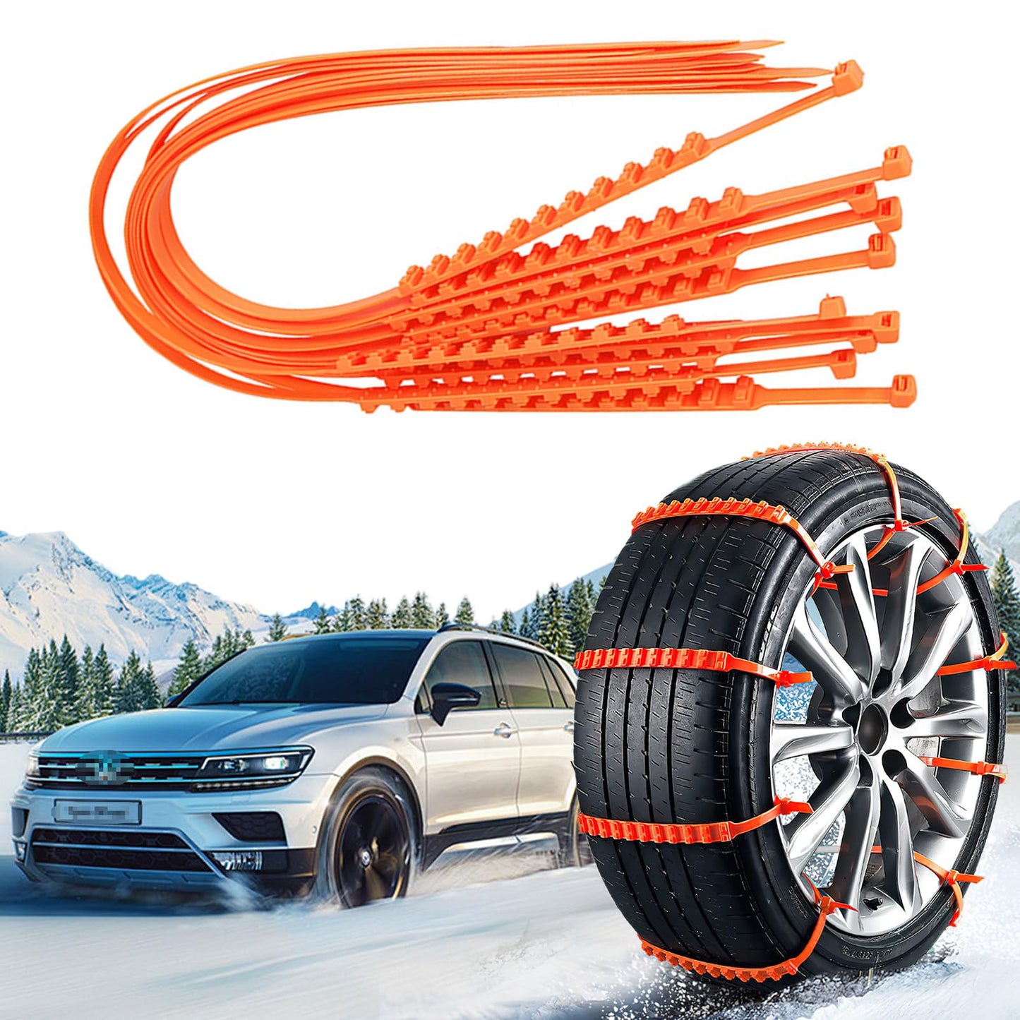 badaren Schneeketten, 10 Stück Notfall-Anti-Rutsch-Universal-Autoreifenketten, Wiederverwendbare Auto Schneeketten, Geeignet für Pkw/Geländewagen/Lkw/Suv, Einsetzbar Auf Schnee, Schlamm (Orange A)