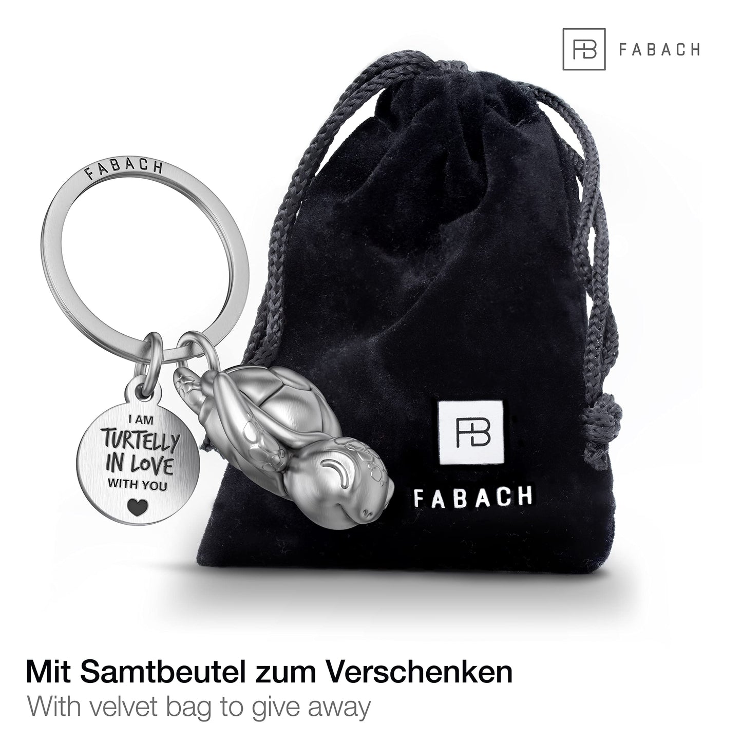 FABACH Schildkröte Schlüsselanhänger Snappy mit Herz und Gravur - Süßer Schildkröten Schlüsselanhänger - Liebe Glücksbringer Schildkröte als Geschenk für Partner - Turtelly in Love