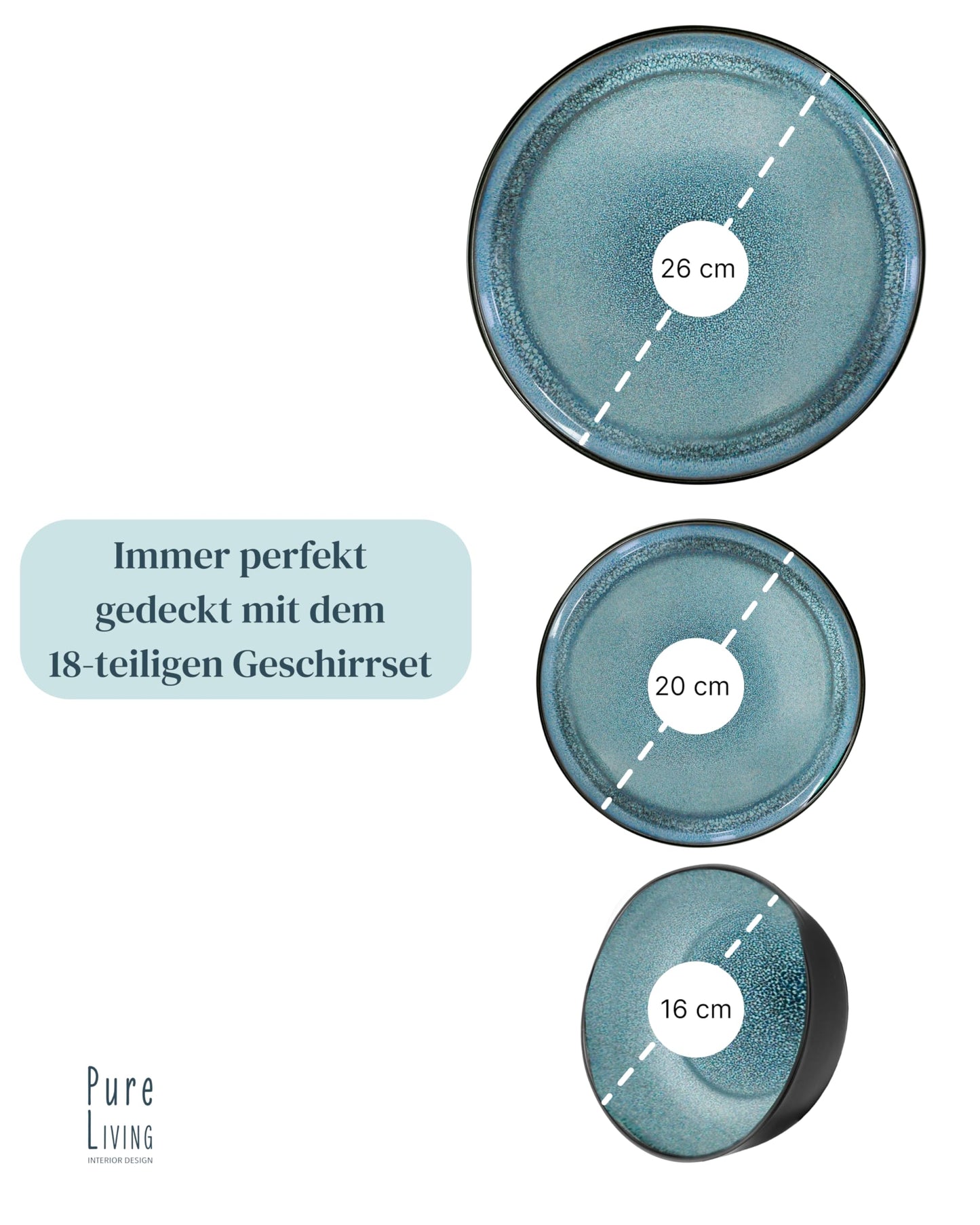 Steingut Frühstücksteller 6 Pers. Ibiza Hochwertiges Mediterranes TEST SEHR GUT Dessertteller Set - Kuchenteller spülmaschinen- und kratzfest - Kleine Teller, Salatteller Pure Living in Petrol