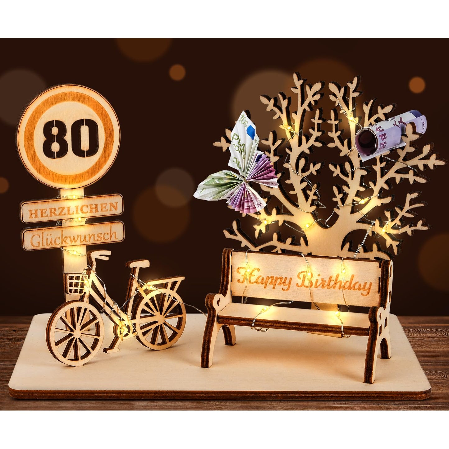 I LOVE MOM Geldgeschenk Geburtstag Holz, Fahrrad Geschenk, DIY Holz Schild Gästebuch Dreidimensionale Bäume Sitzbank Deko Zahlen für Geschenke, Hochzeiten, Partys, Geburtstage, Jubiläum (GYY-60)