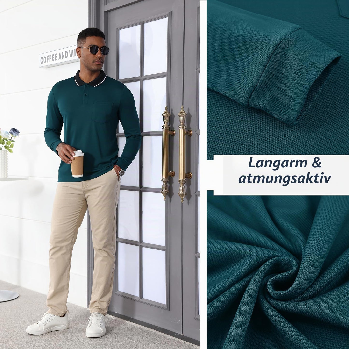 JACKETOWN 3er Pack Poloshirt Herren Langarm Atmungsaktiv Poloshirt Set Knopfkragen Arbeitshemd Golf Polohemd Frühling Herbst Arbeits T Shirt mit Tasche
