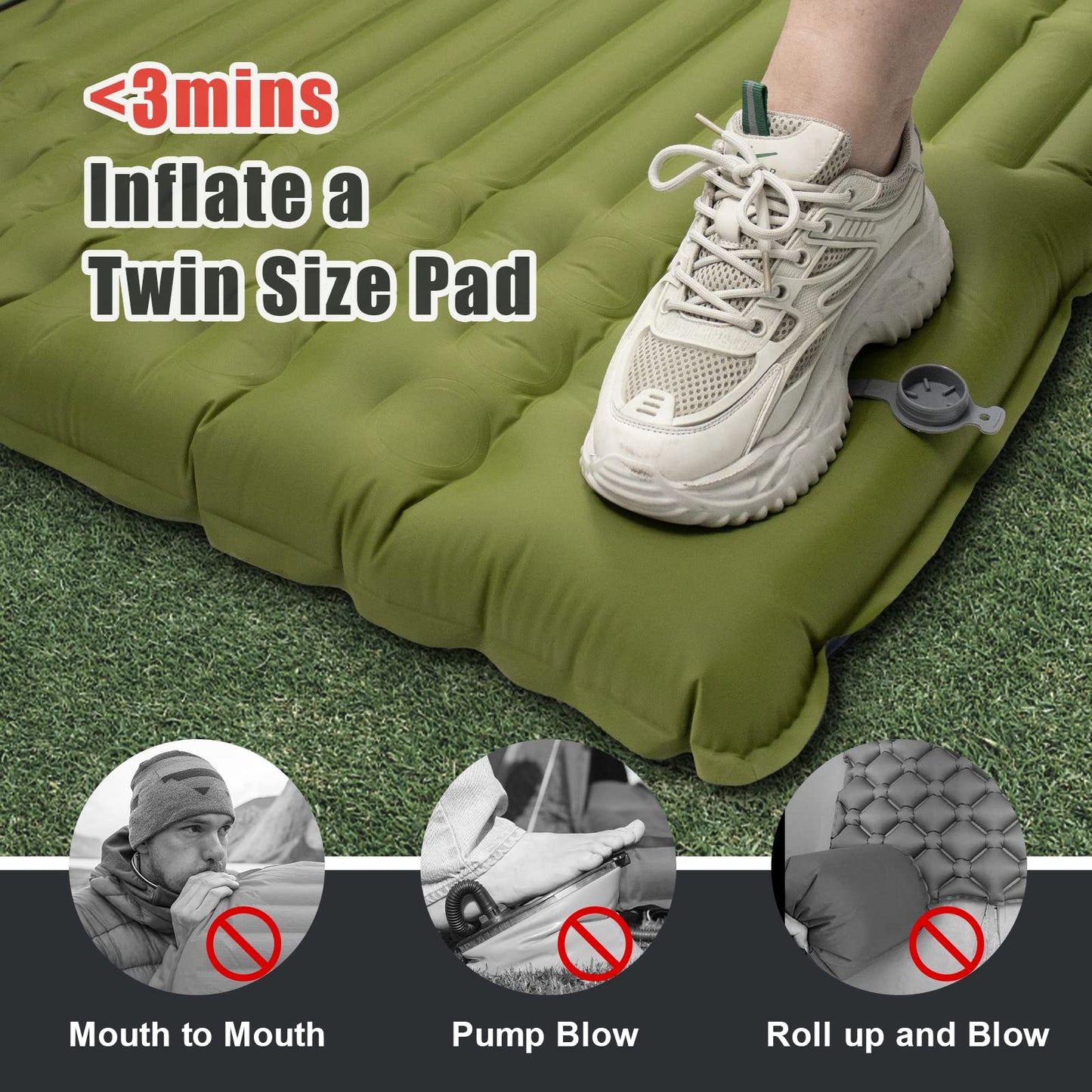 GGOV Isomatte Selbstaufblasend für Camping, 12 cm Höhe Bequeme Selbstaufblasende luftmatratze für Wandern, Ultraleicht Wasserdicht Luftmatratze Outdoor, mit Fußpresse Pumpe, Tragbar Kleines Packmass