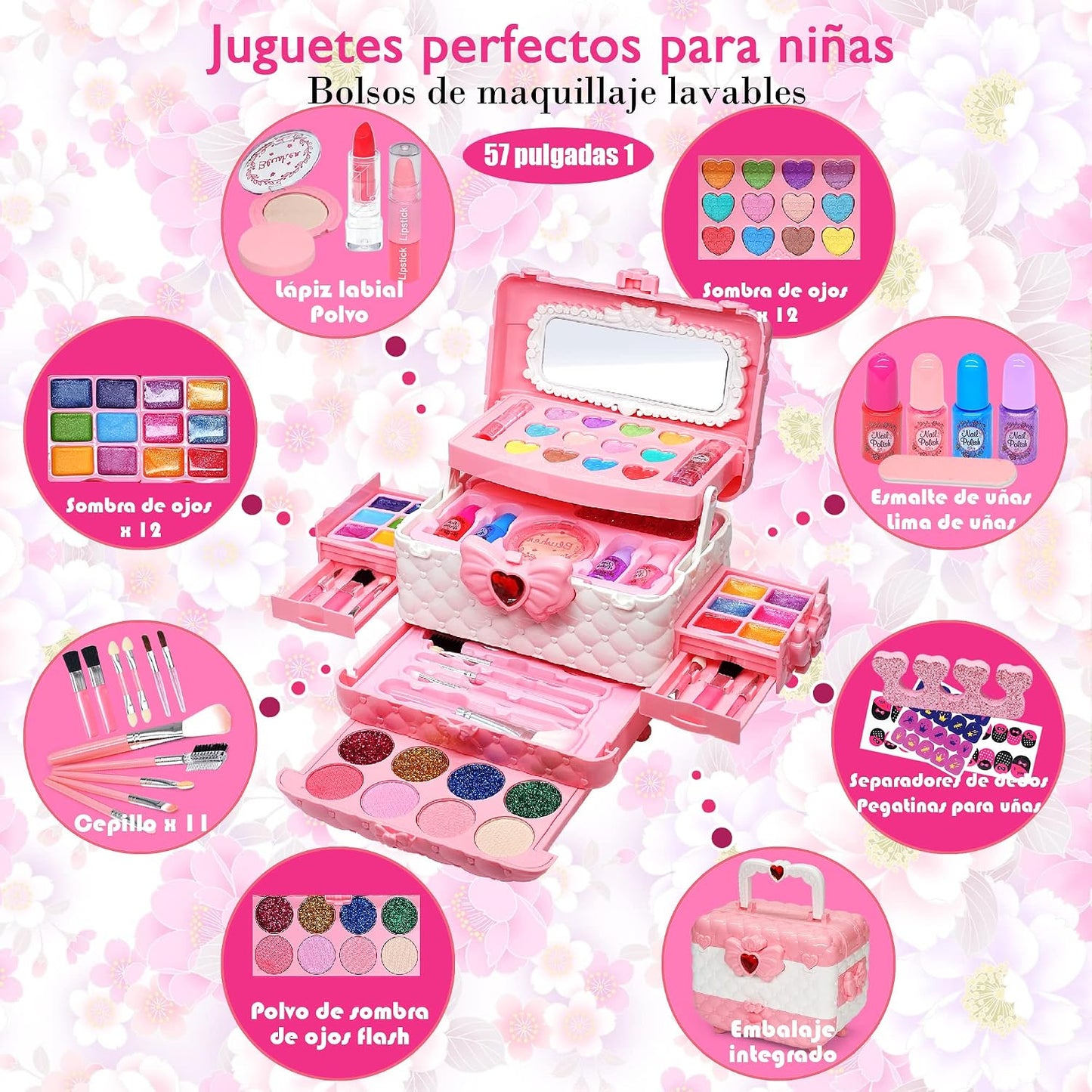 Mrabbitoo Kinderschminke Set Mädchen Schminkkoffer - Waschbar Kinder Make Up Set Schminkset Spielzeug,Schminke Halloween Weihnachts Geburtstag Geschenke für Prinzessin 4 5 6 7 8 9 10 11 12 Jahre