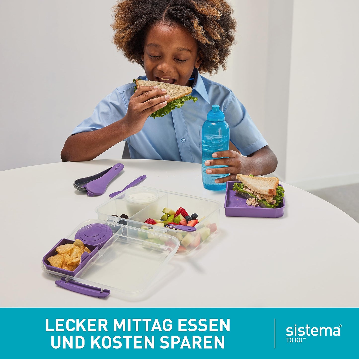 Sistema Bento-Box | 1,25 L | Brotdose für Pause mit Fächern und Snackbox | BPA-frei | hergestellt aus Ocean Bound Plastic | Teal Stone | 1 Stück, Mintgrün (Recycelter Kunststoff)