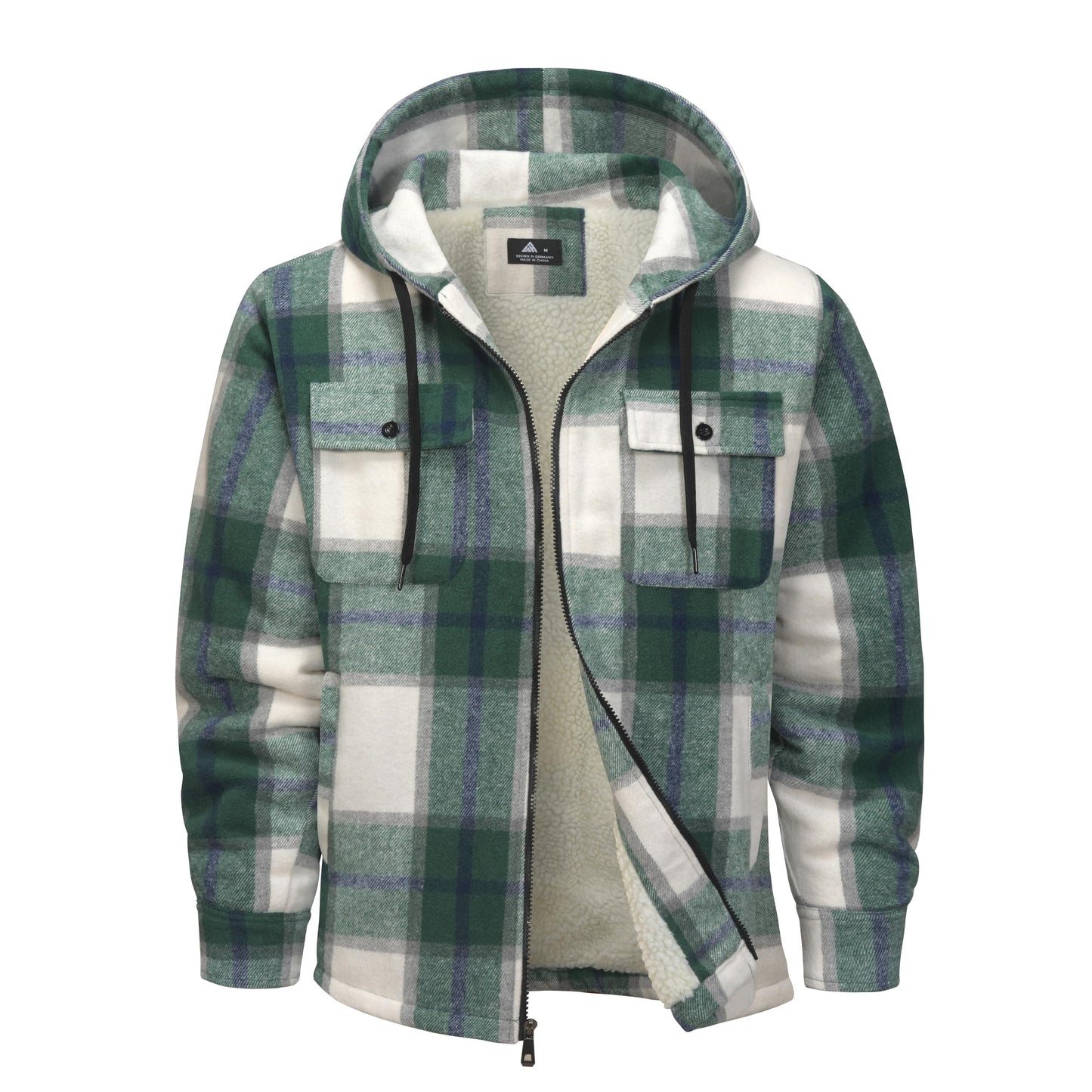zitysport Hemdjacke Herren Hemd Sherpa Fleece Kariert Gefüttert Kapuzenpullover Fleecefutter Mantel Winter Jacke mit Taschen Flanellhemd Kariertes Männer Sweatjacke mit Kapuze