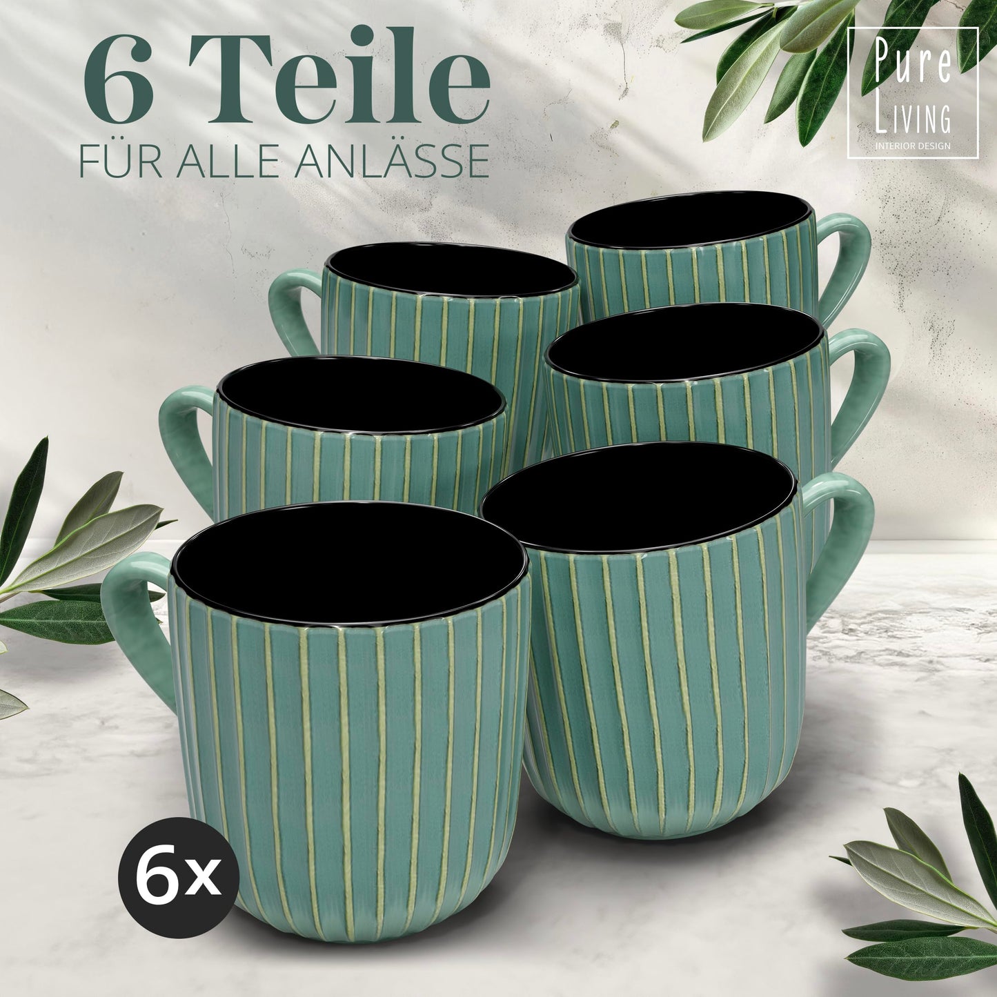 Steingut Frühstücksteller 6 Pers. Ibiza Hochwertiges Mediterranes TEST SEHR GUT Dessertteller Set - Kuchenteller spülmaschinen- und kratzfest - Kleine Teller, Salatteller Pure Living in Petrol