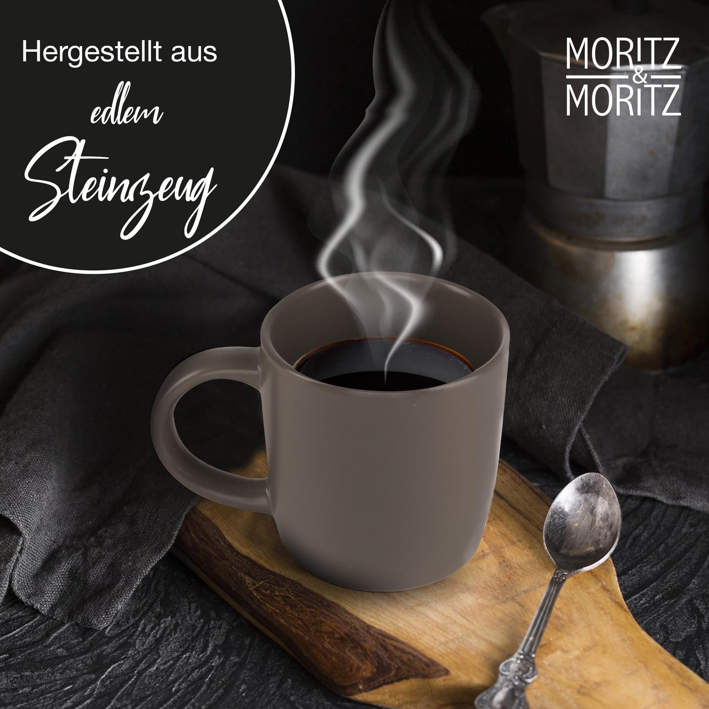 Moritz & Moritz NORDIC Geschirrset 6 Personen 18-teilig Taupe - Elegantes Teller Set aus hochwertigem Steinzeug - Geschirr Set aus 6x Dinnerteller, 6x Dessertteller, 6x Suppenteller