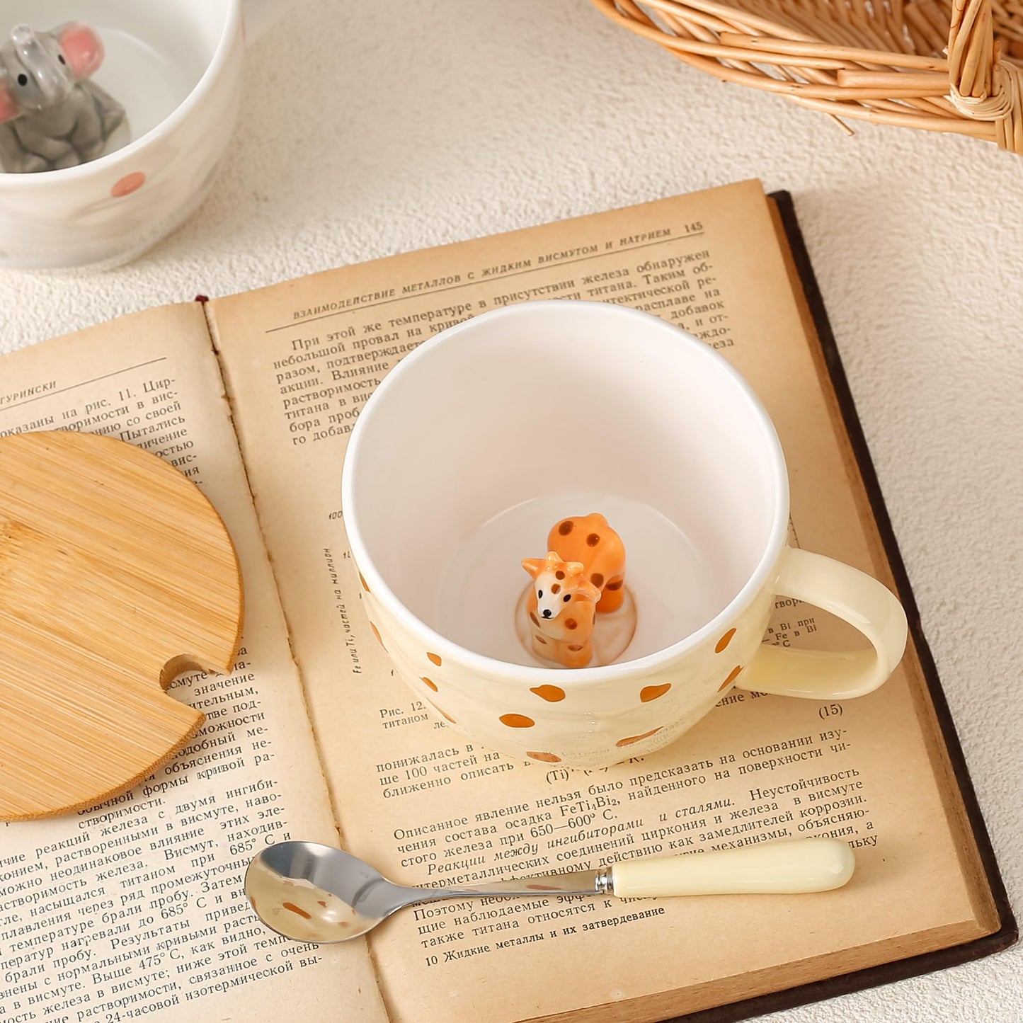 BigNoseDeer Süße Sachen Keramik Katze Kaffeetasse Teetasse Deckel Löffel Lustige Tassen Geschenke für Frauen Kaffeebecher 3D Tasse Personalisiert Cappuccino Tasse Beste Freundin Weihnachten Geschenk