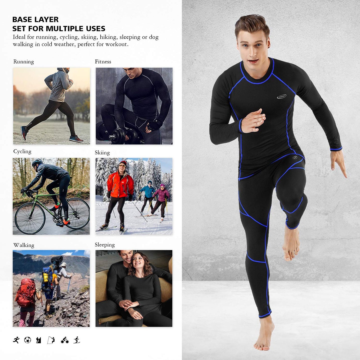 MOBIUSPHY Men's Thermal Underwear Ski Underwear Winter Thermal Underwear Set Warm Soft Functional Underwear Breathable Thermal Underwear Thermal Underwear Thermal Underwear Thermal Underwear Thermal