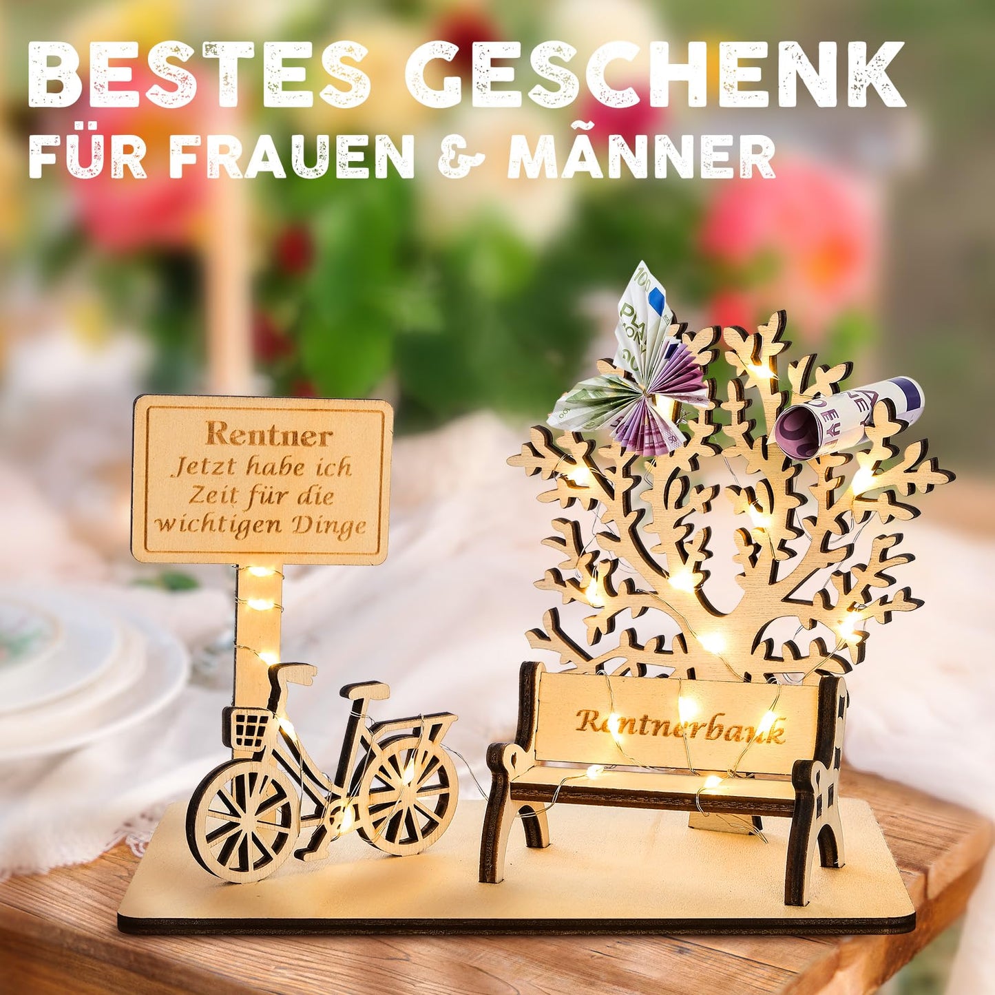 I LOVE MOM Geldgeschenk Geburtstag Holz, Fahrrad Geschenk, DIY Holz Schild Gästebuch Dreidimensionale Bäume Sitzbank Deko Zahlen für Geschenke, Hochzeiten, Partys, Geburtstage, Jubiläum (GYY-60)