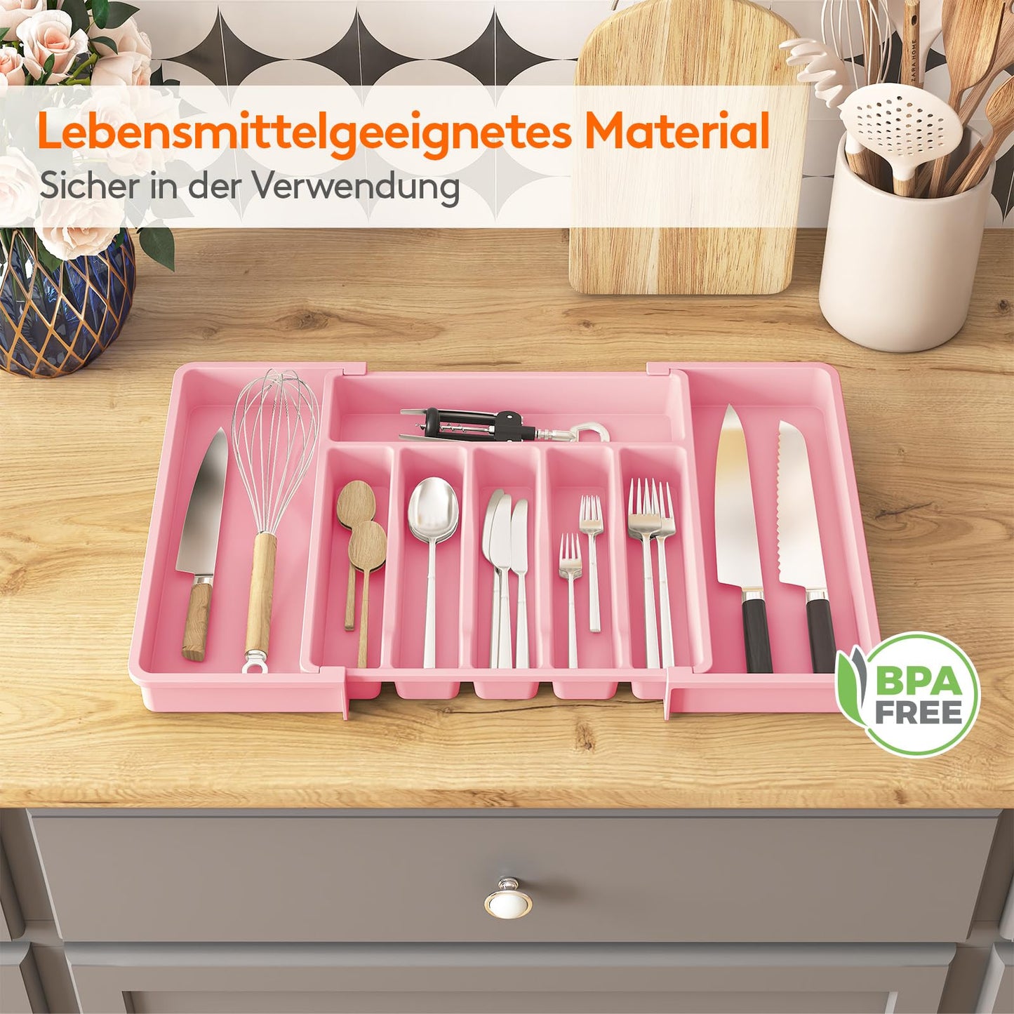 Lifewit Besteckkasten für Schubladen,verstellbarer Besteckhalter Utensilienhalter für Küchenschubladen, Schubladeneinsatz Besteckeinsatz für Küche Organizer aus Kunststoff für Löffel,Gabeln, Schwarz