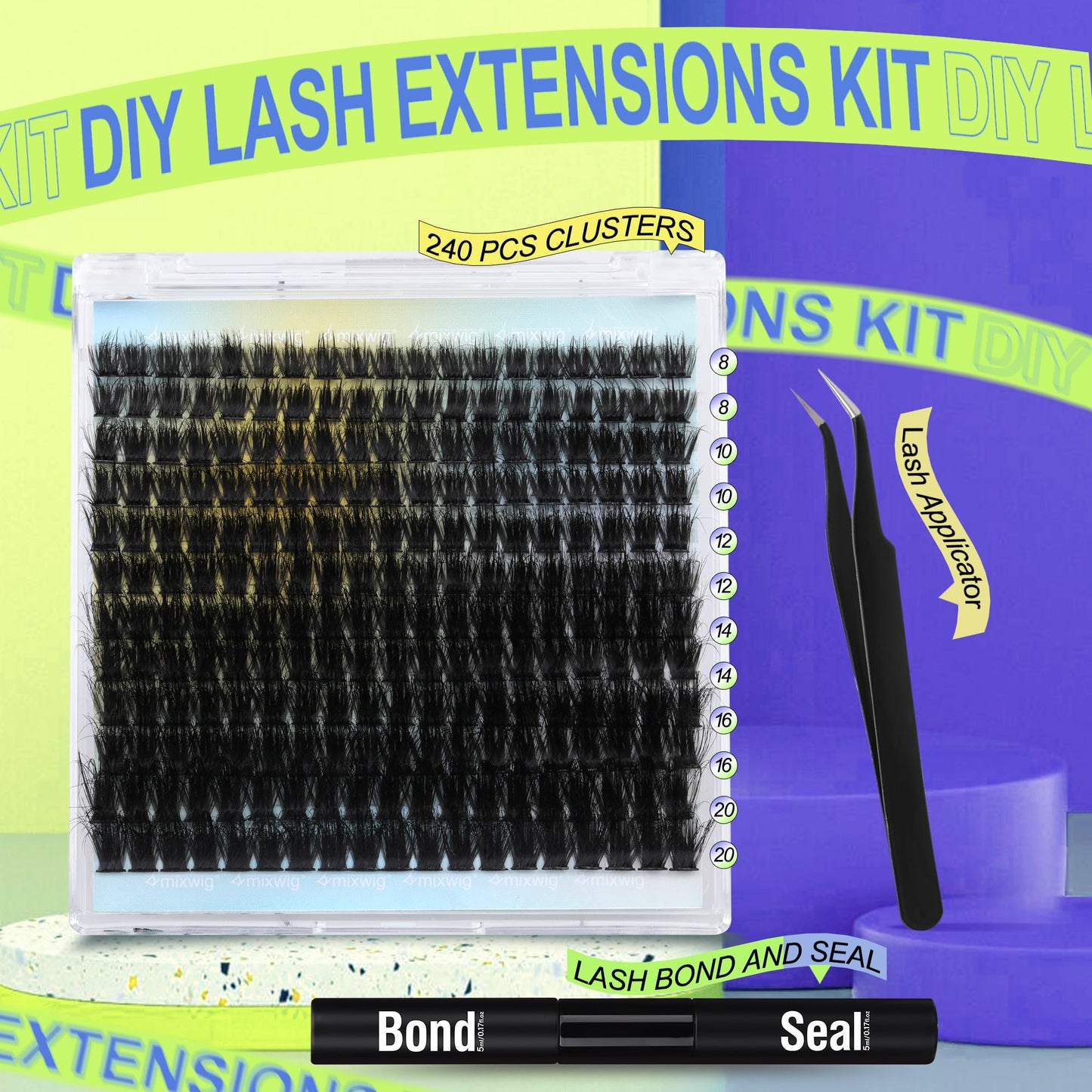 Wimpern Extensions Set Künstliche Wimpern Natürliche DIY Wimpernverlängerung Cluster Wimpern 16MM Individuelle Lashes Kit 40D Nerz Wimpern Fluffy mit Lash Bond und Seal Lash Tweezers