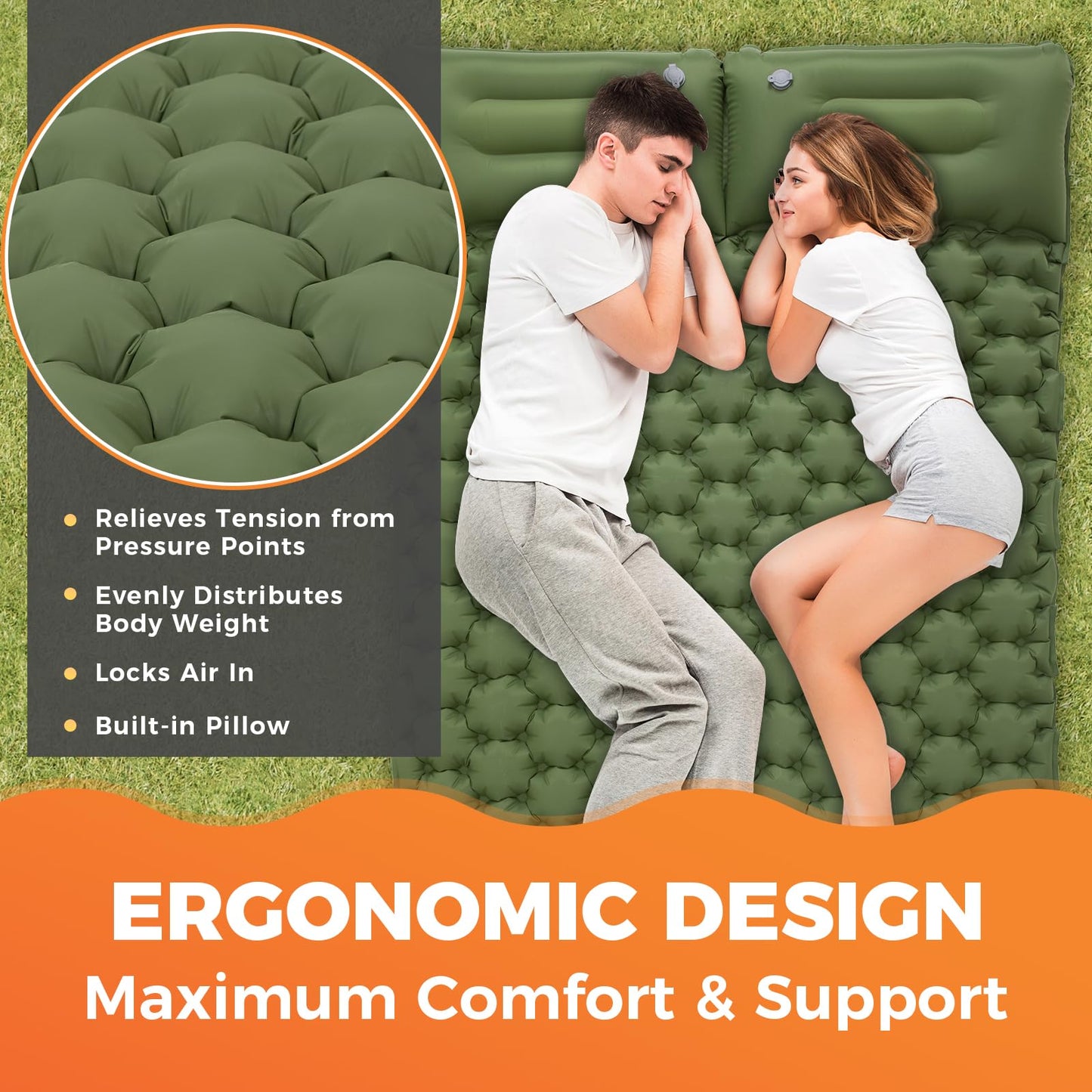 KingCamp Camping Isomatte Selbstaufblasend mit Fußpumpe, Luftmatratze 1 Personen mit integrierten Kopfkissen Outdoor Ultraleichte Campingmatte kleines Packmass, für Camping, Wandern, Trekking