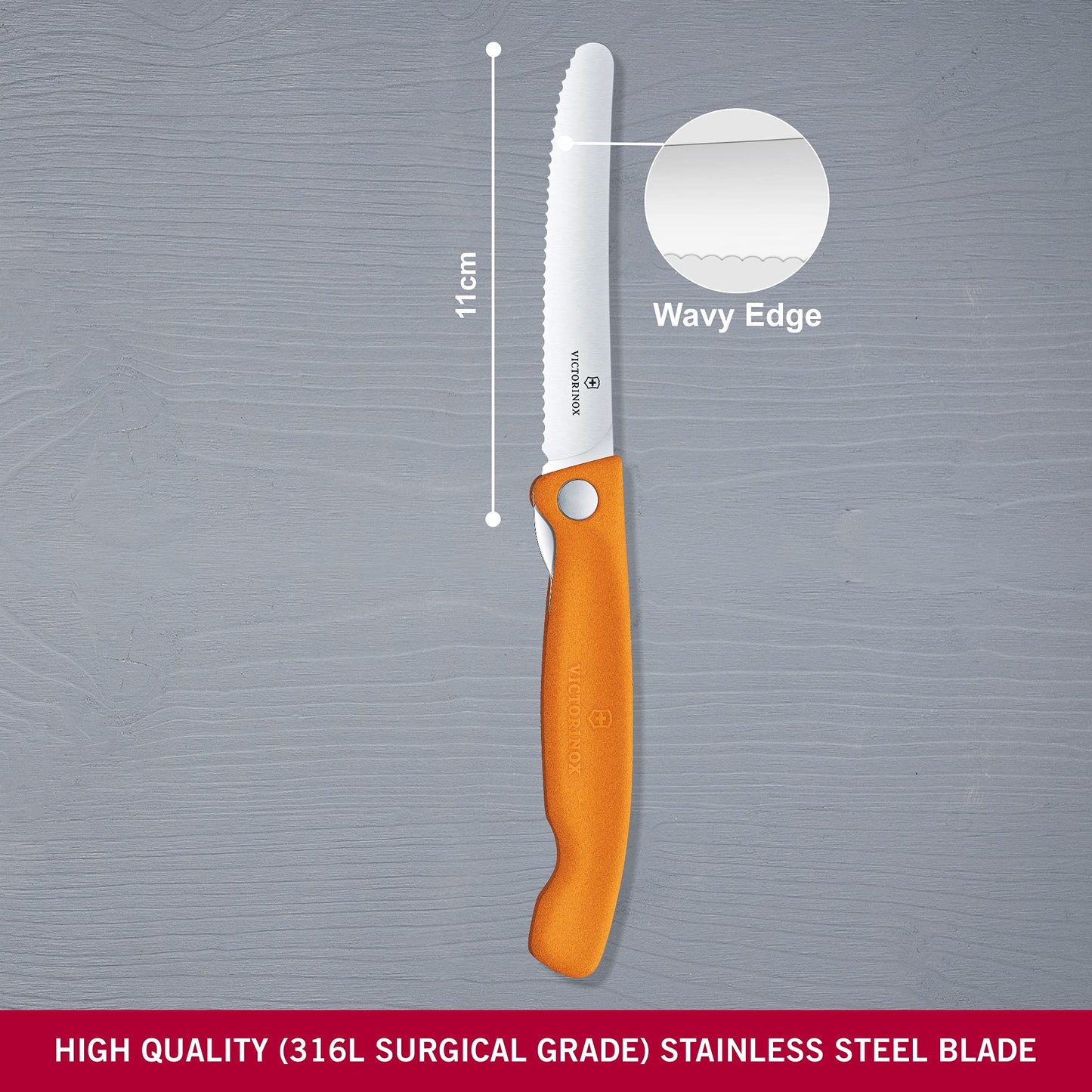 Victorinox Swiss Classic Profi Tomaten- und Tafelmesser, Extra Scharfe Klinge, Wellenschliff, 11 cm, Rostfreier Stahl, gelb