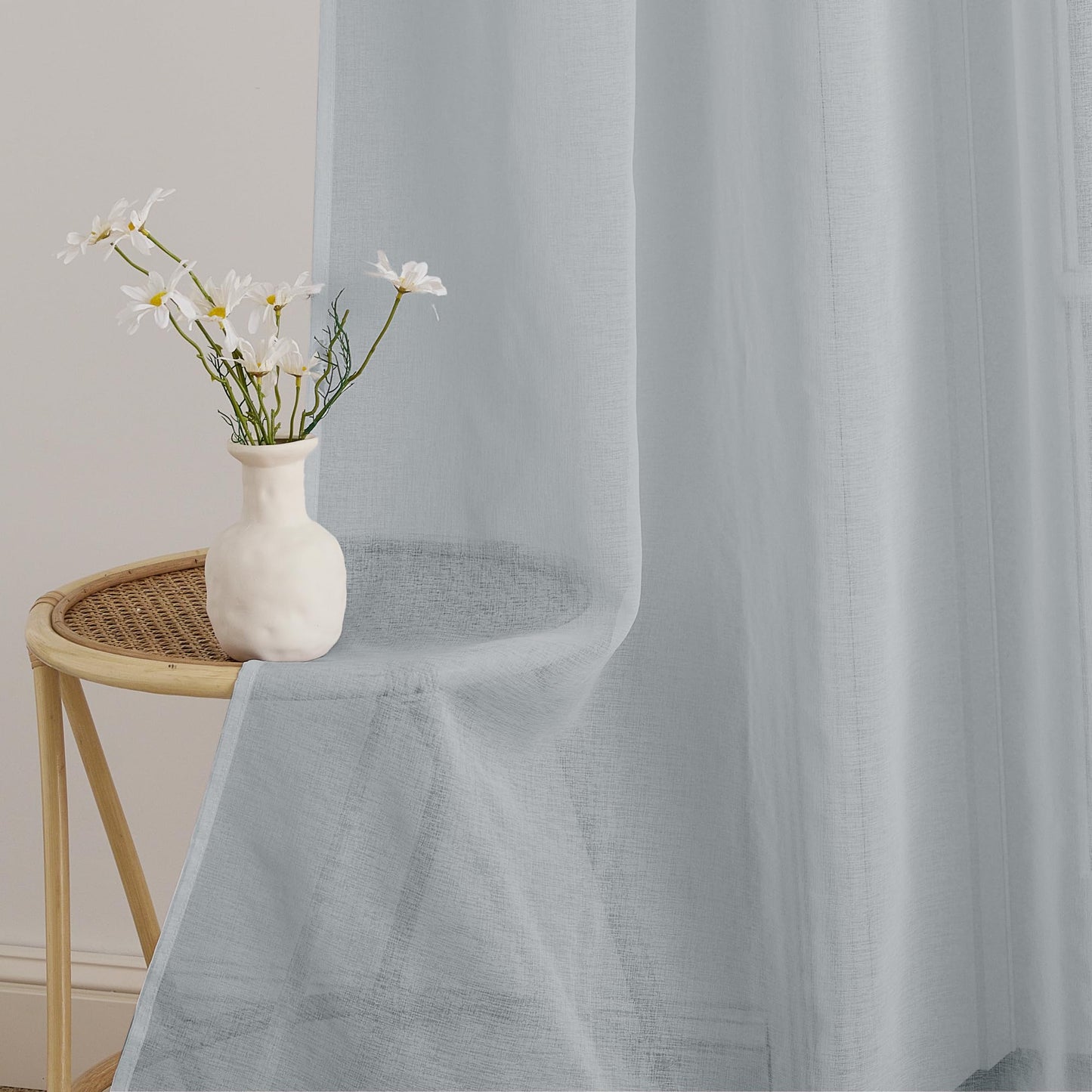 PONY DANCE Voile Gardinen Weiss Transparent Ösenvorhang 2er Set H 160 x B 140 cm Wohnzimmer Gardinen Kurz Durchlässige Vorhänge Weiß Vorhang Leinenoptik Schlafzimmer