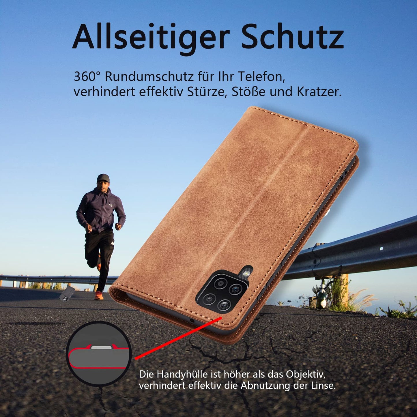 S. Dawezo Hülle für Samsung Galaxy S22 Plus, Premium Leder magnetische Handyhülle mit Ständer, Kartenfach und Brieftasche, Shock Absorbing, kompatibel mit Samsung S22 Plus-Kaffee
