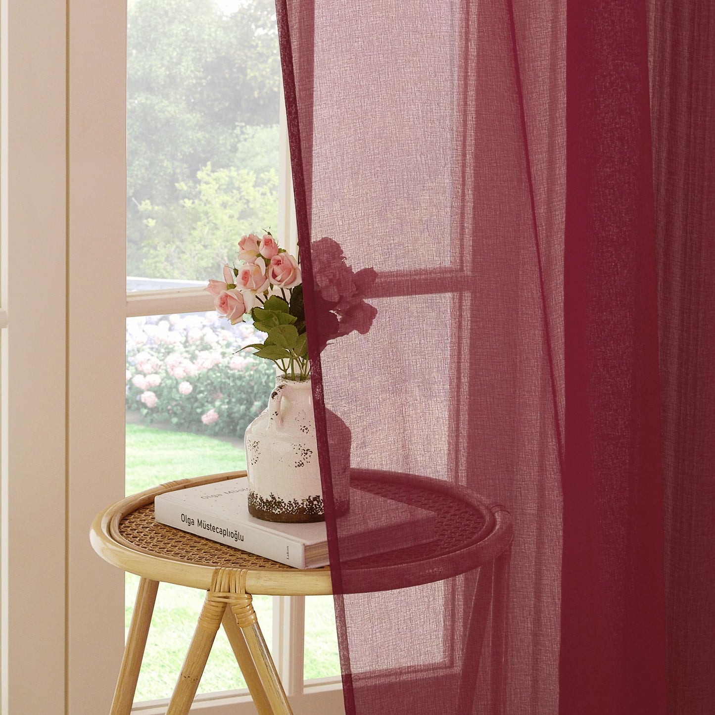 PONY DANCE Voile Gardinen Weiss Transparent Ösenvorhang 2er Set H 160 x B 140 cm Wohnzimmer Gardinen Kurz Durchlässige Vorhänge Weiß Vorhang Leinenoptik Schlafzimmer