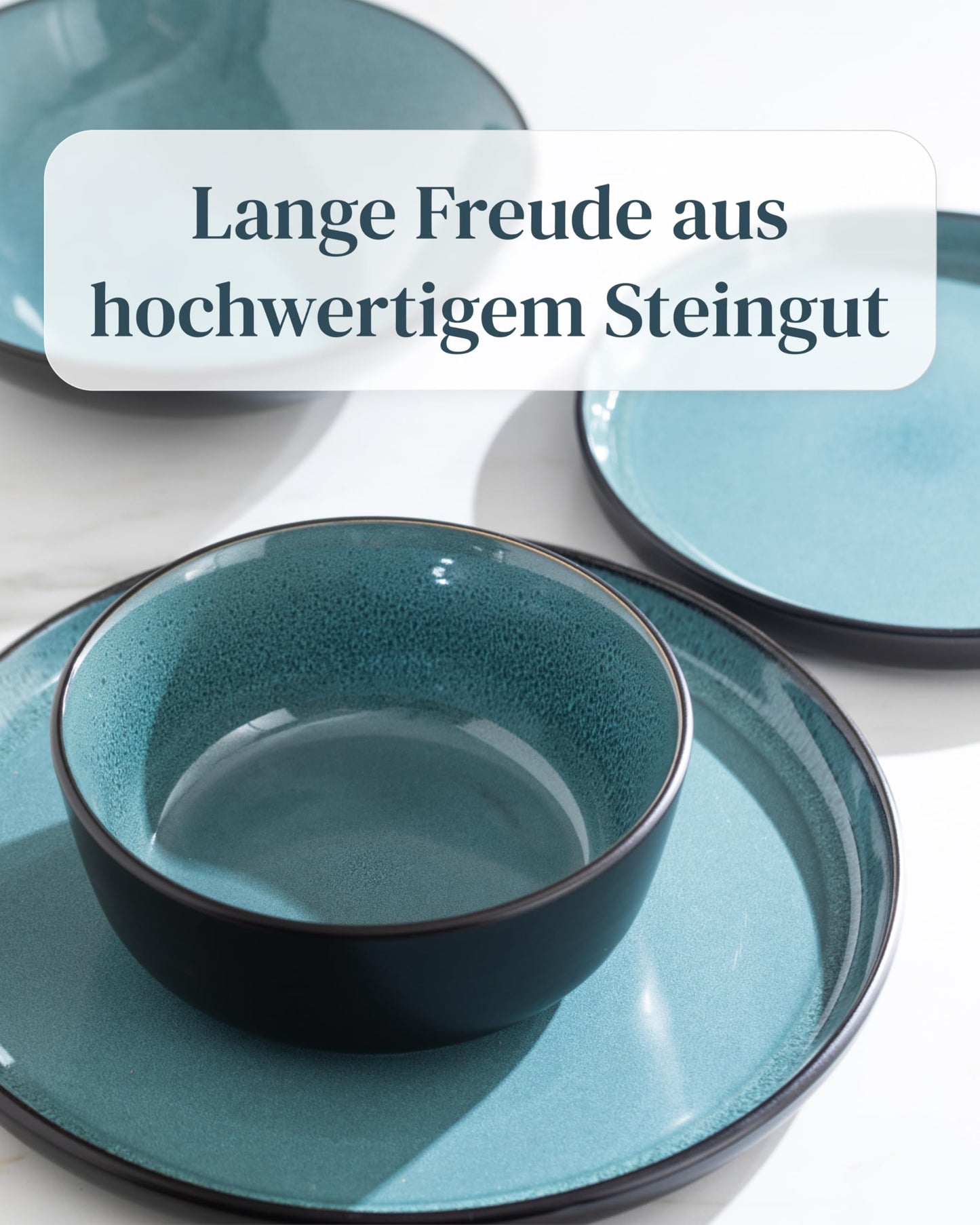 Steingut Frühstücksteller 6 Pers. Ibiza Hochwertiges Mediterranes TEST SEHR GUT Dessertteller Set - Kuchenteller spülmaschinen- und kratzfest - Kleine Teller, Salatteller Pure Living in Petrol