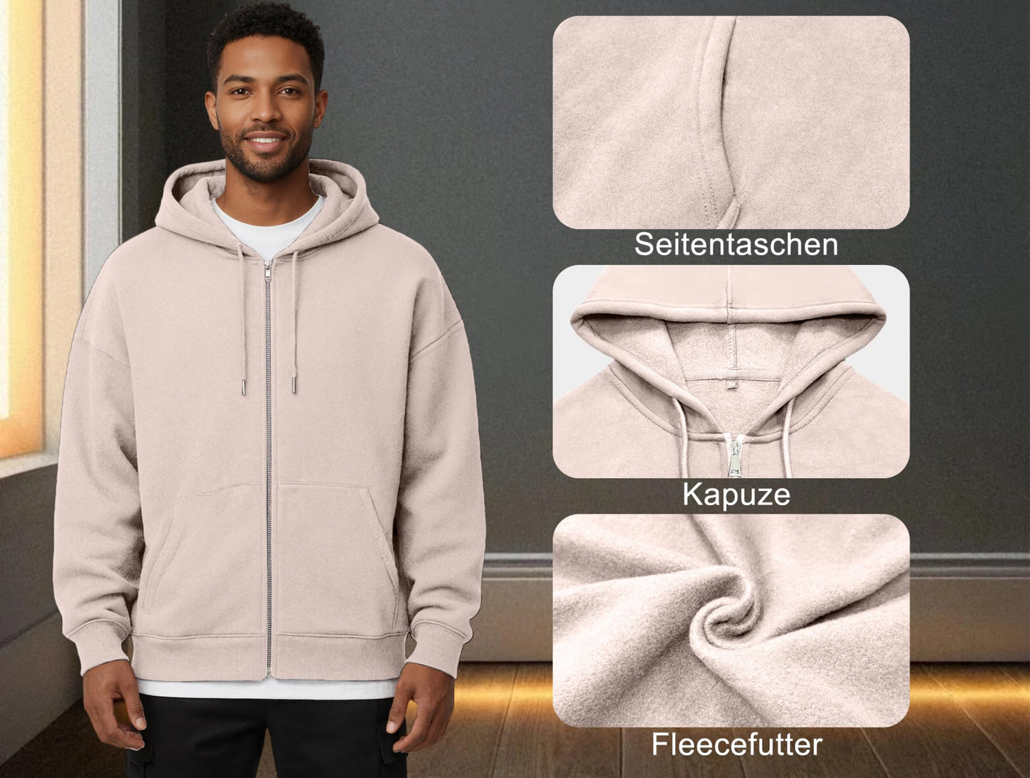 Oyamiki Hoodie Herren Langarm Kapuzenjacke Reißverschluss Sweatjacke Fleece Kapuzenpullover Lässige Kapuze Jacke Sweatshirt Pullover mit Taschen