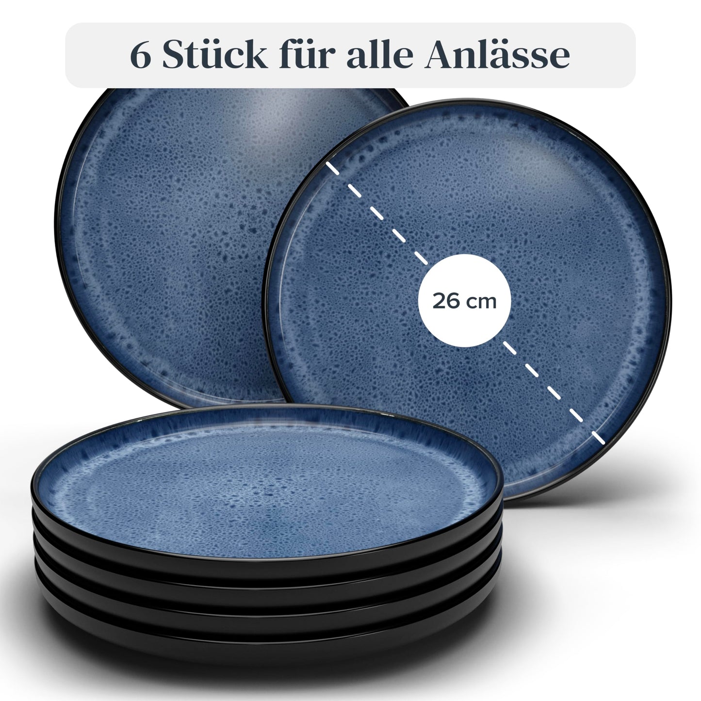 Steingut Frühstücksteller 6 Pers. Ibiza Hochwertiges Mediterranes TEST SEHR GUT Dessertteller Set - Kuchenteller spülmaschinen- und kratzfest - Kleine Teller, Salatteller Pure Living in Petrol