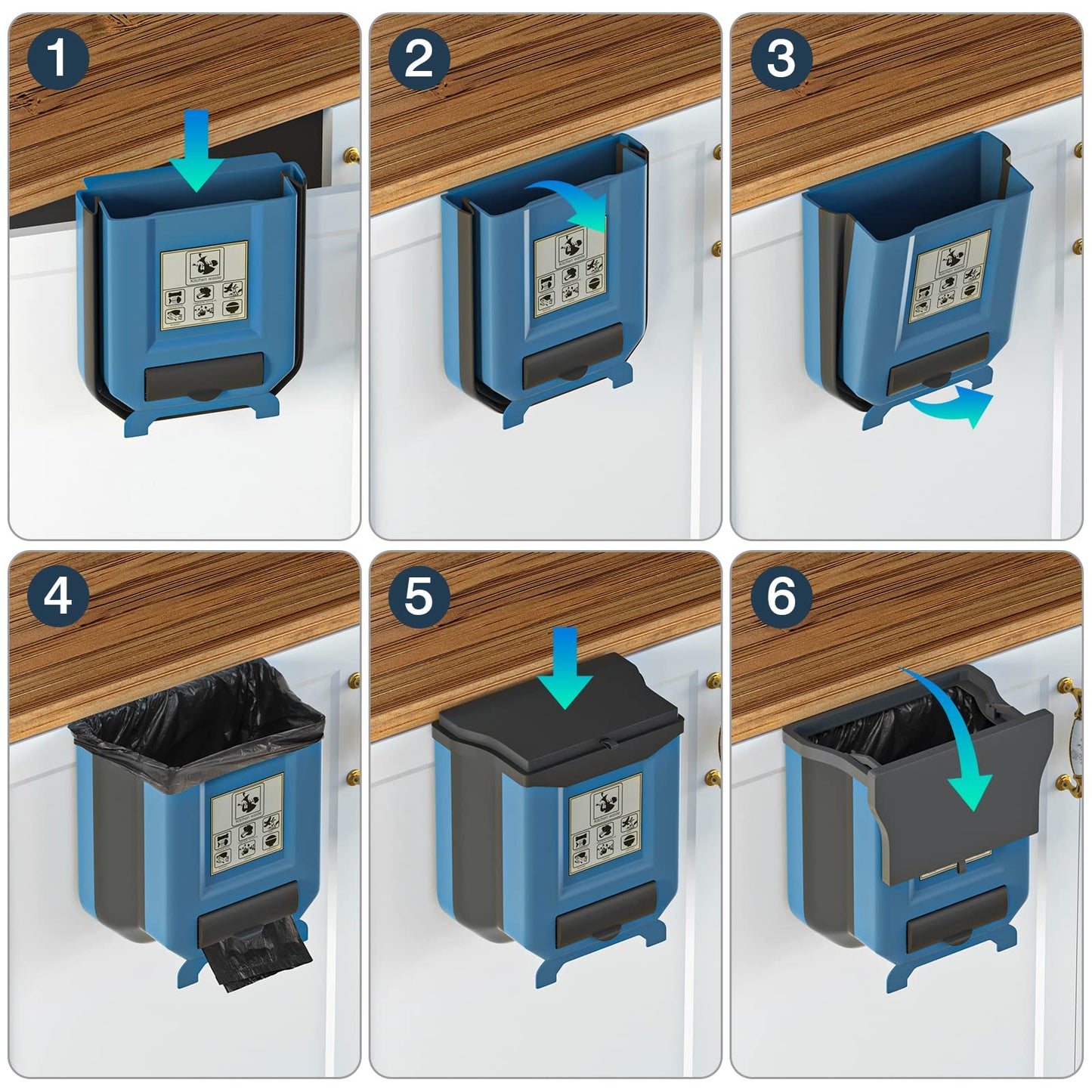 Gintan faltbarer hängender mülleimer mit Deckel küche camping, Faltbare Mülleimer Küche Abfalleimer Aufhängbarenzum Küchenabfalleimer für küche/camping/Auto/Bad/Büro/Schlafzimmer