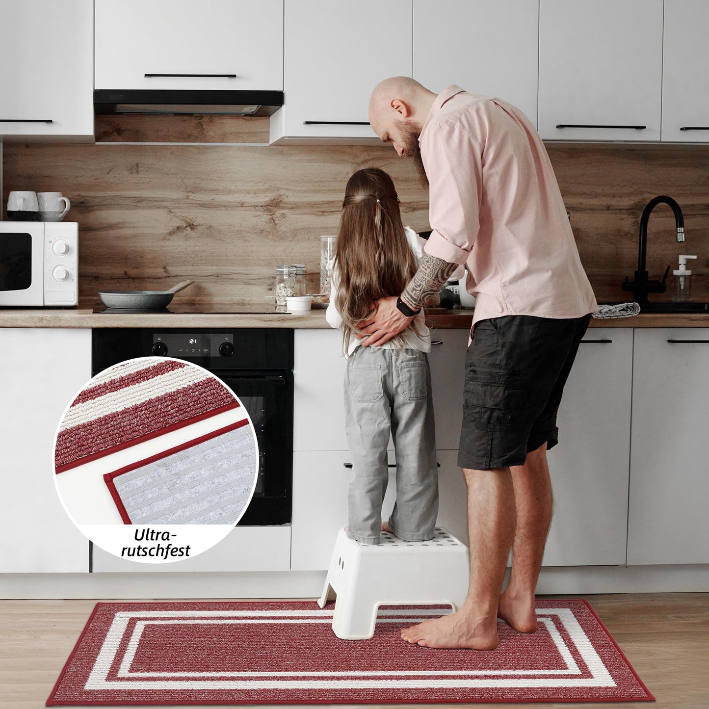 COSY HOMEER Küchenläufer rutschfest 2 Stück, Küchenteppich Waschbar rutschfest, Küchenmatten, Teppich Läufer Flur für Küche, Kitchen Mat/Rug/Carpet(51x76CM + 51x122CM, Grau)
