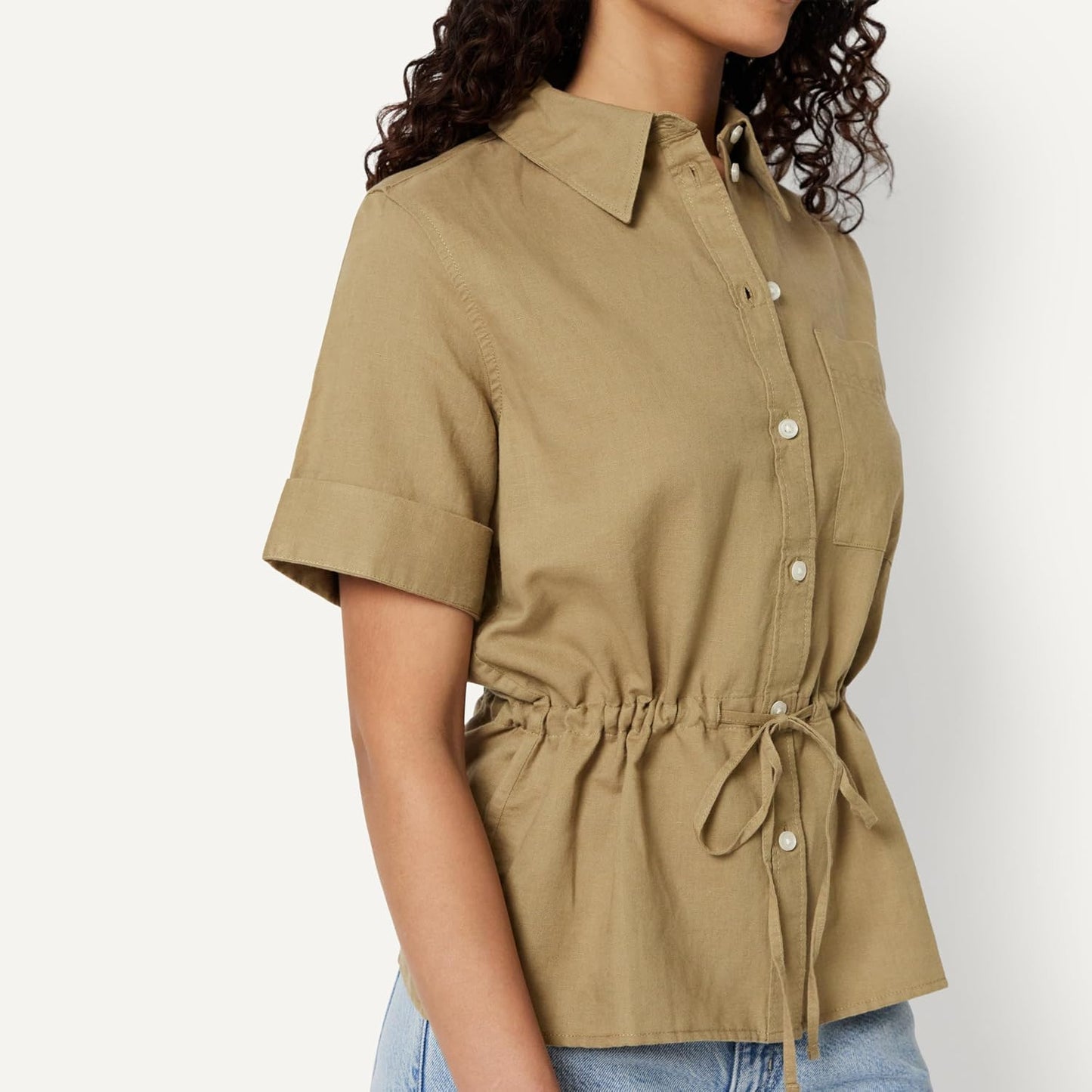 Amazon Essentials Damen Leinen-Bluse mit Verstellbarer Taille