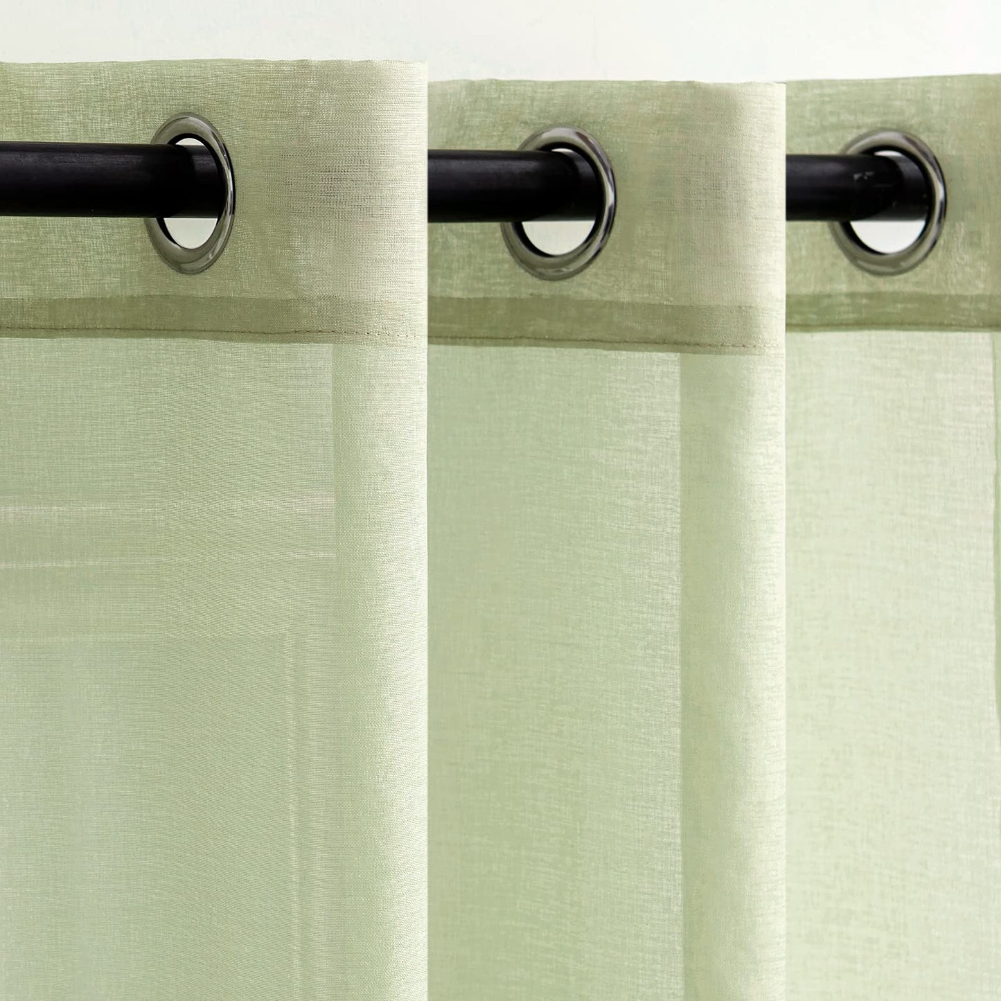 Woaboy Voile Curtains, Short Curtains, Transparent Living Room with Eyelets, Store Curtains for the Bedroom, Eyelet Curtain, Panel Curtain, Loop Curtains, Modern, Set of 2, 140 x 145 cm (W x H), Beige