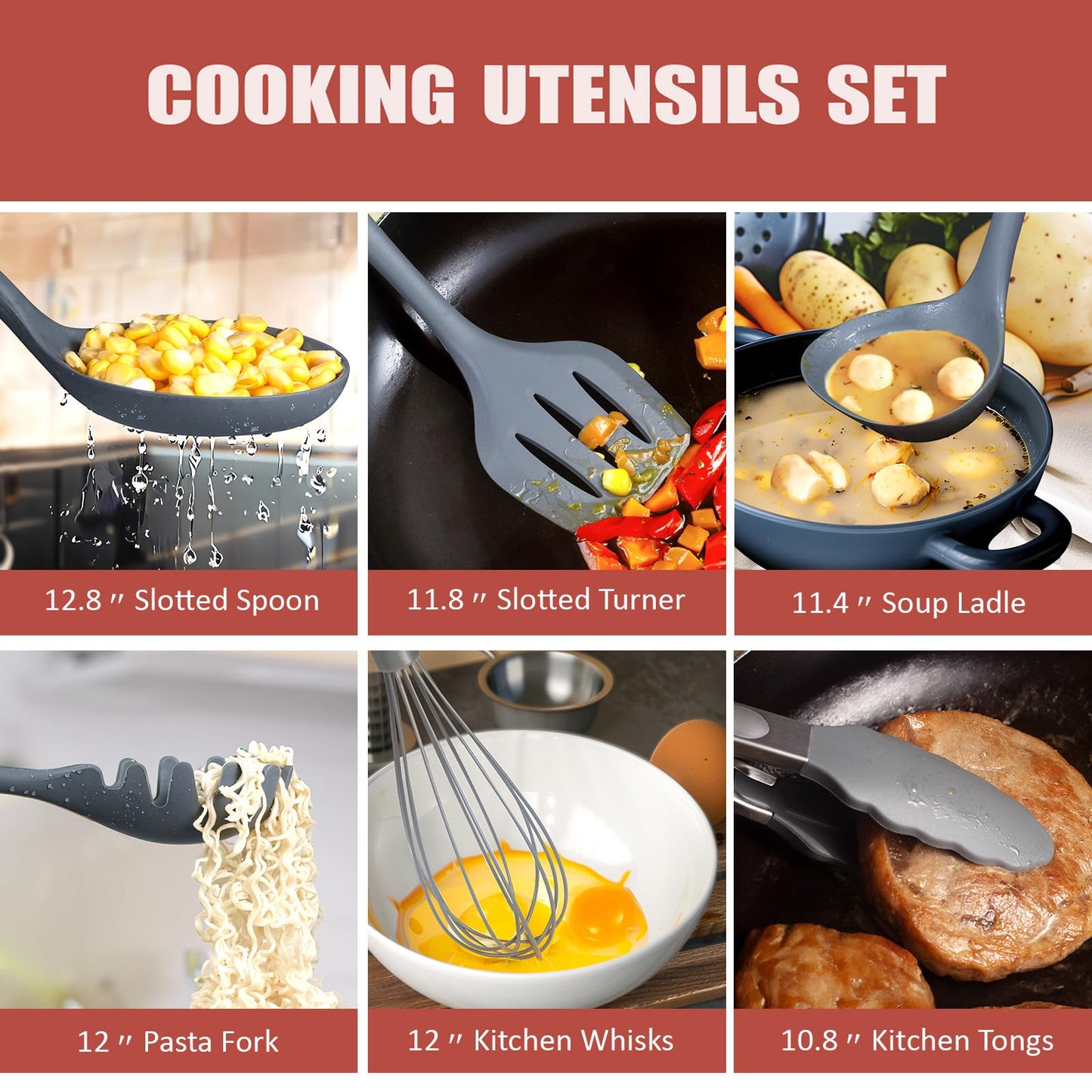 RAXCO Küchenmessersets Mit block,18 Teiligs Küchenutensilien Mit 5 Teiligs Messersets und 7 Teiligs Silikon Pfannenwender,Küchenhelfer sets, Schwarz