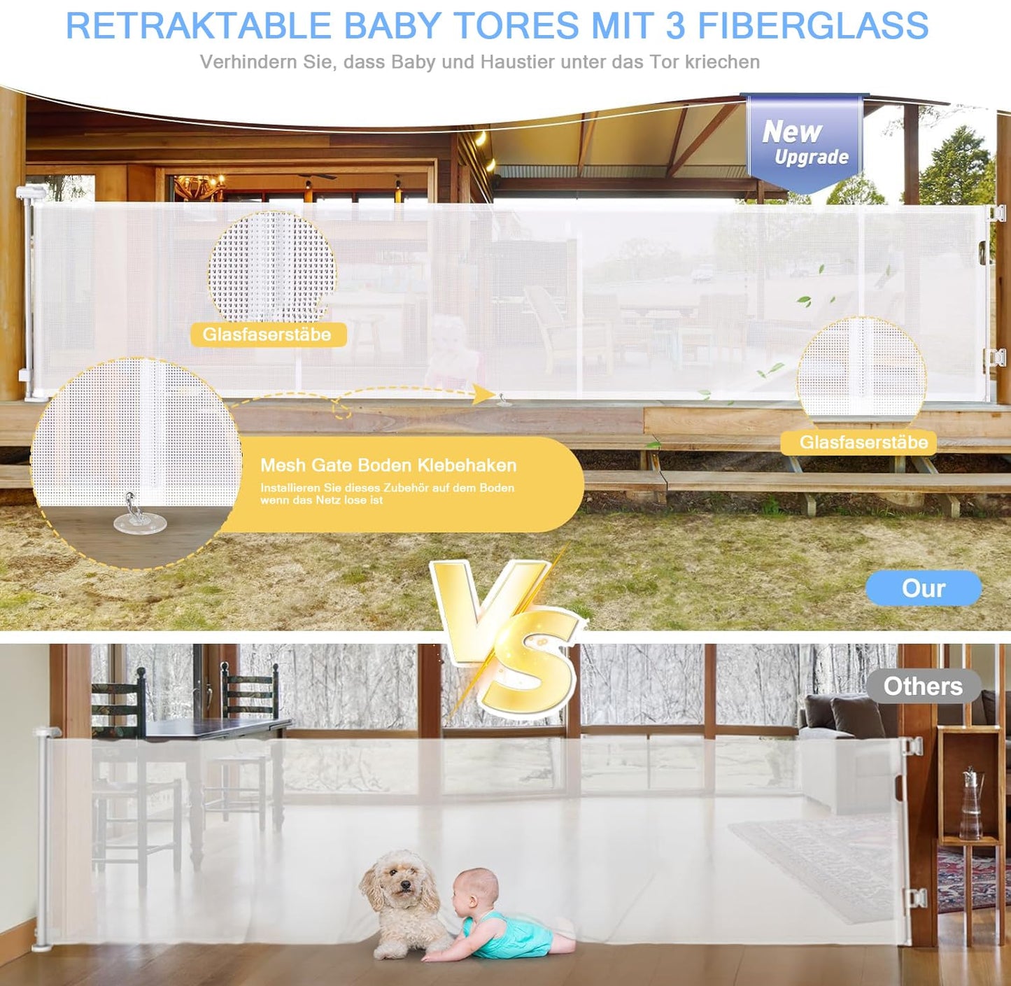 Retractable Stair Safety Gate for Babies, 0-150 cm Wide, Baby Barrier, Cat and Dog Barrier, One-Handed Operation, Suitable for Indoor & Outdoor Use (150 cm, Black)