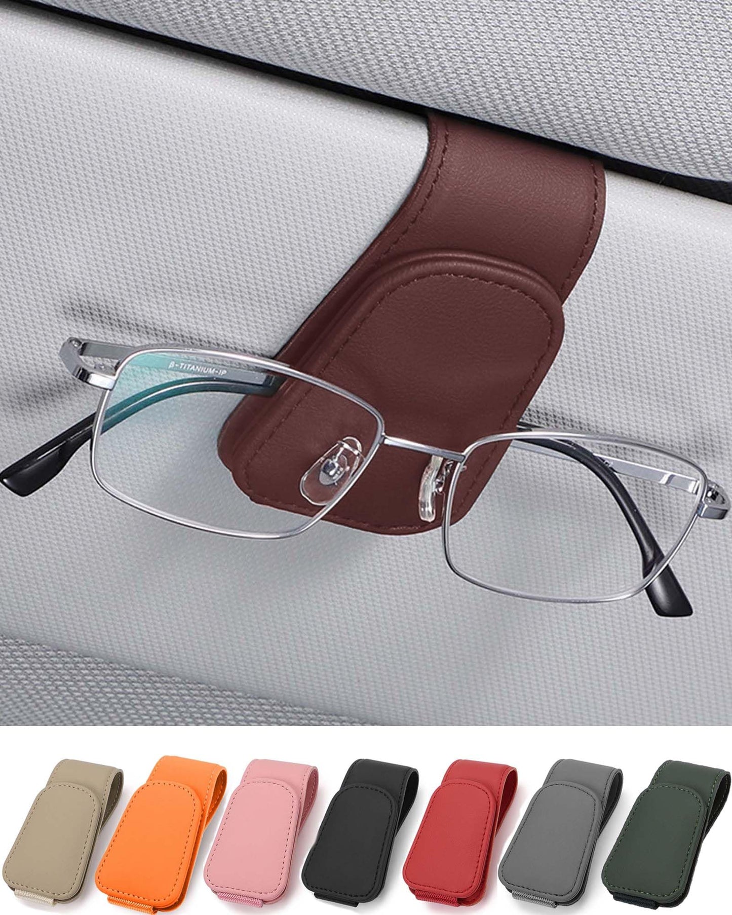 JEJA Glasses Holder for Car Sun Visor, Leather Sunglasses Holder for Car Visor Accessories, Ticket Card Clip, Black