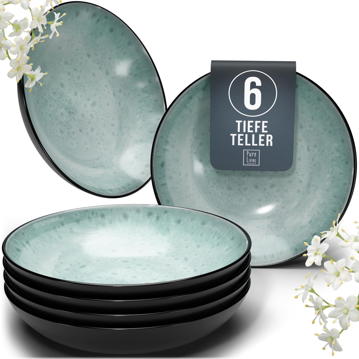 Steingut Frühstücksteller 6 Pers. Ibiza Hochwertiges Mediterranes TEST SEHR GUT Dessertteller Set - Kuchenteller spülmaschinen- und kratzfest - Kleine Teller, Salatteller Pure Living in Petrol