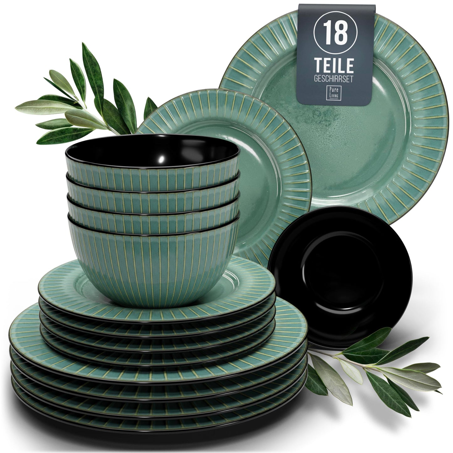 Steingut Frühstücksteller 6 Pers. Ibiza Hochwertiges Mediterranes TEST SEHR GUT Dessertteller Set - Kuchenteller spülmaschinen- und kratzfest - Kleine Teller, Salatteller Pure Living in Petrol