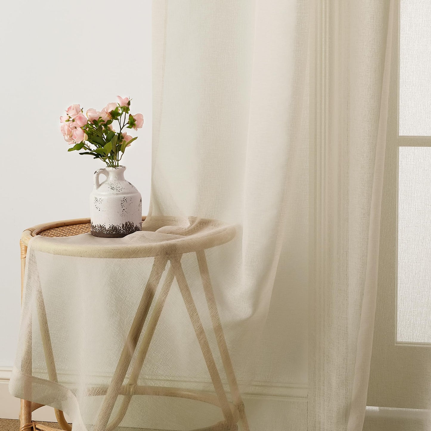 PONY DANCE Voile Gardinen Weiss Transparent Ösenvorhang 2er Set H 160 x B 140 cm Wohnzimmer Gardinen Kurz Durchlässige Vorhänge Weiß Vorhang Leinenoptik Schlafzimmer