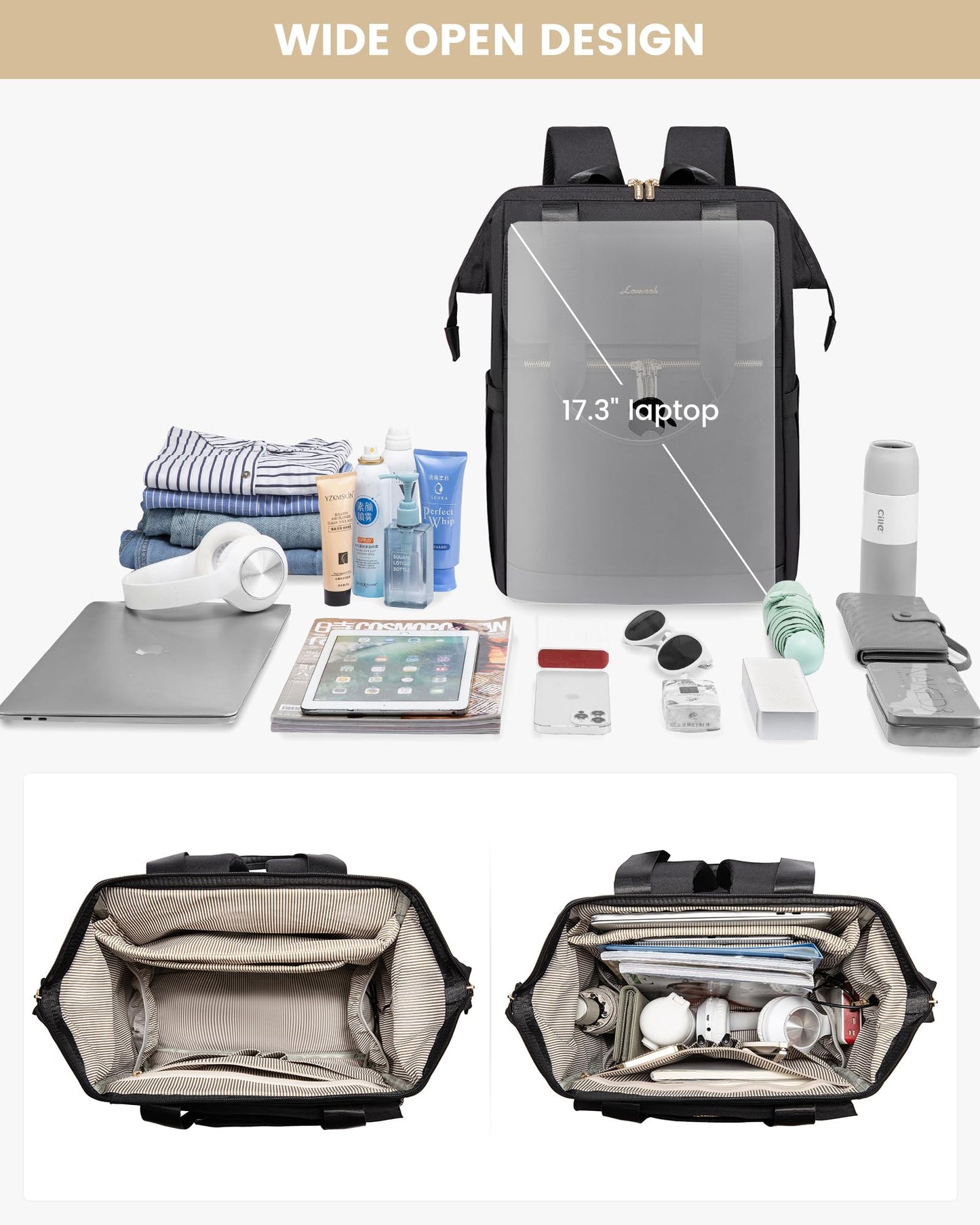 LOVEVOOK Rucksack Damen, Laptop Schulrucksack Wasserdicht, Schultasche Teenager Backpack Women Elegant Tagesrucksäcke Handtasche 2 in 1, 15,6 Zoll Arbeitstasche Lehrertasche Reiserucksack für Uni Büro