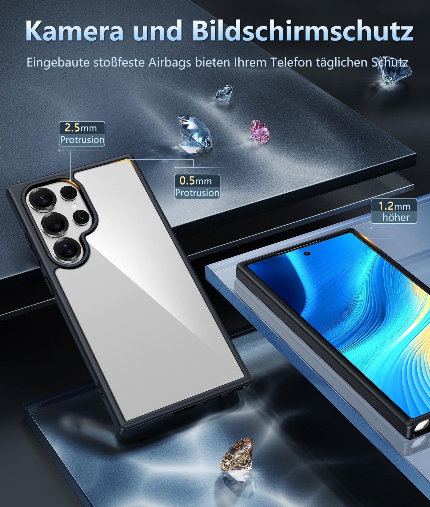 FNTCASE Case for Samsung Galaxy S25 Ultra 6.9 Inches, Military Drop Protection, Anti-Yellowing, Robust, Durable, Shockproof, Protective, Transparent, Clear