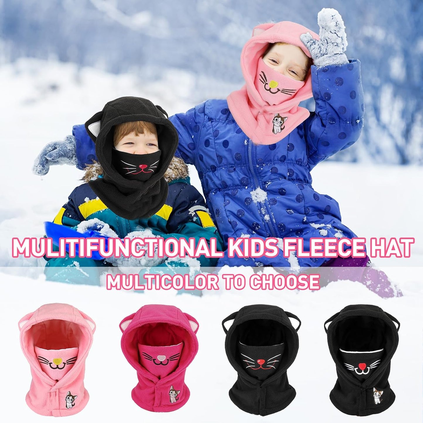 Children's Winter Thermal Fleece Balaclava 4-12 Years, Multifunctional Windproof Adjustable Face Mask, Ski Mask, Warm Hat, Balaclava, Neck Warmer Scarf for Boys and Girls, Outdoor Activities