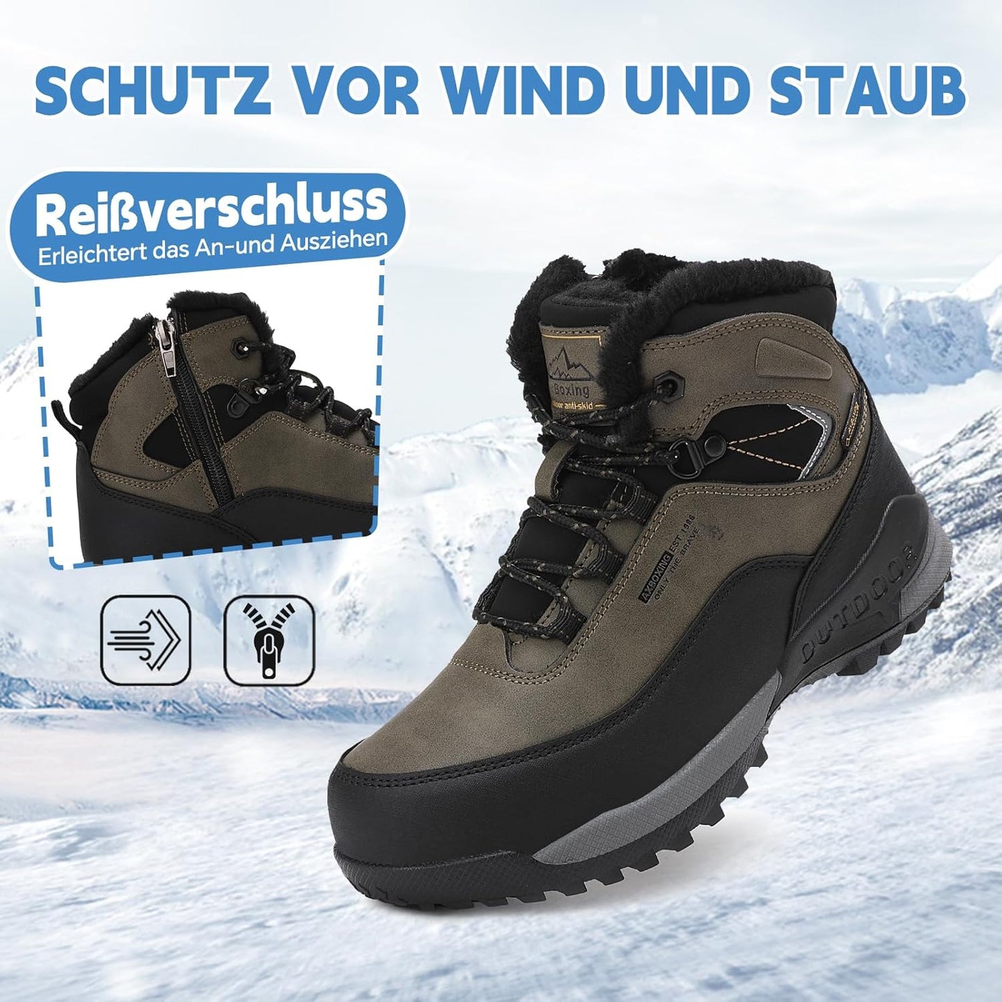 AX BOXING Winter Shoes Boys Hiking Shoes Lined Snow Boots Children Warm Lining Trekking Shoes Non-Slip Winter Boots Outdoor EU 34-40