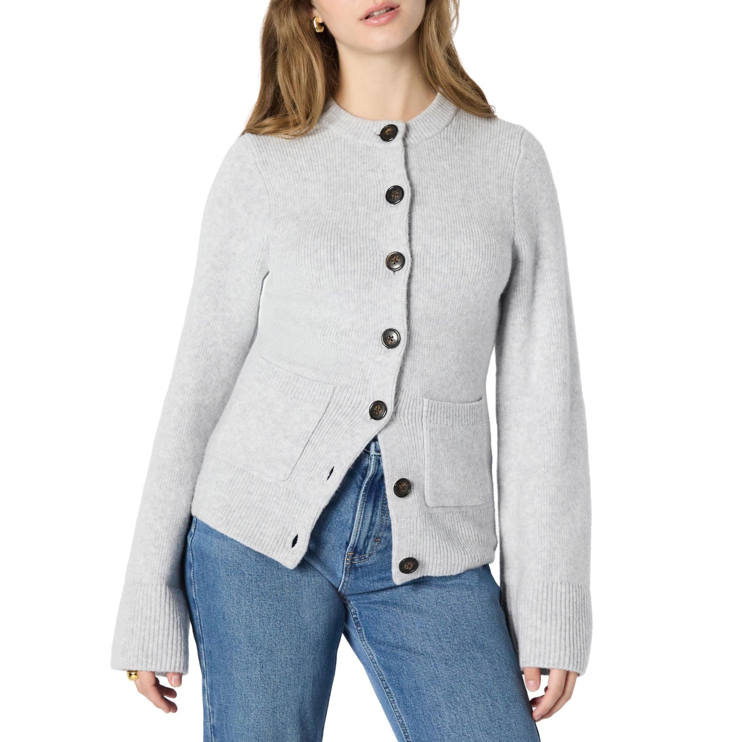Amazon Essentials Damen Langärmelige Regular-Fit-Strickjacke mit Glockenärmeln und tailliertem Schnitt