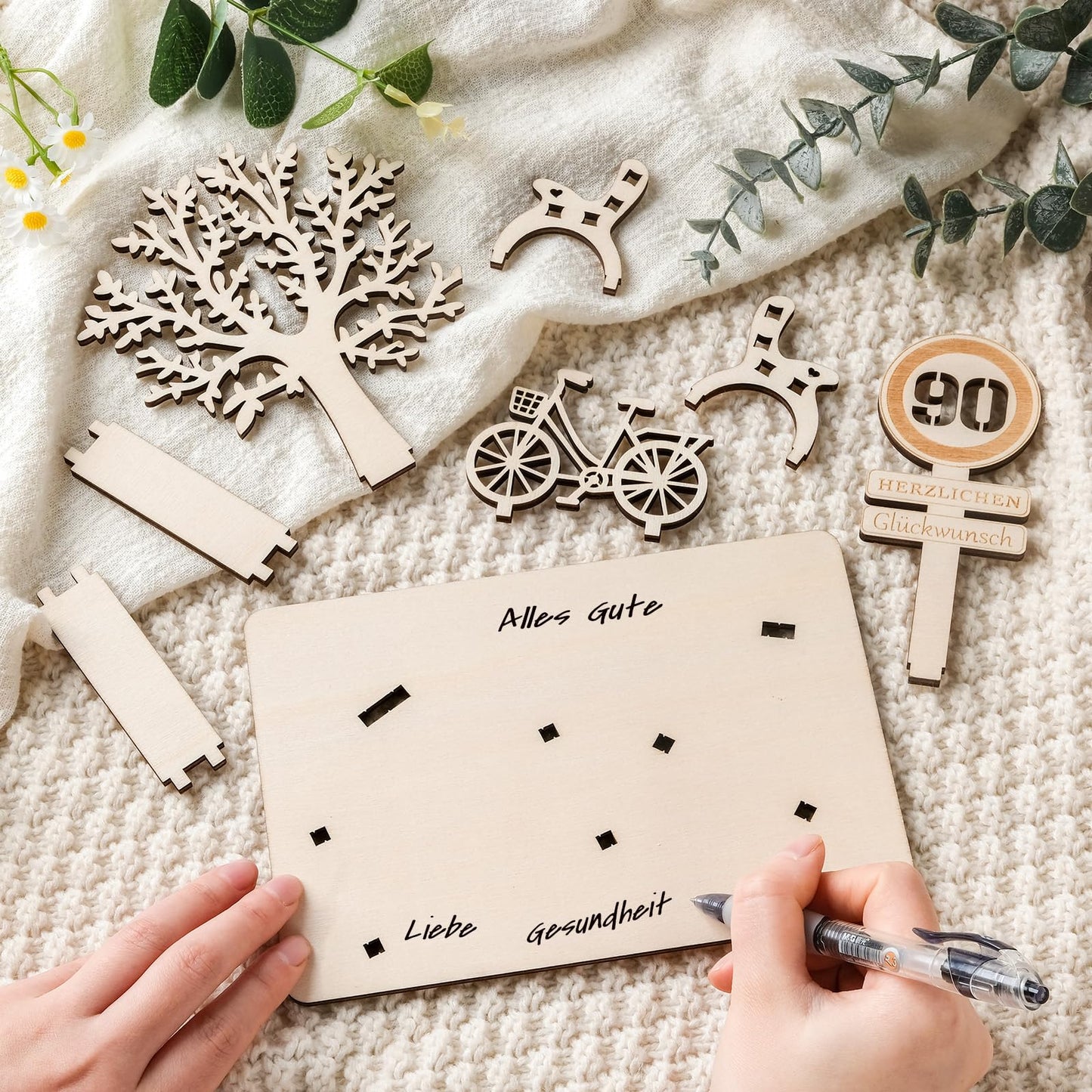 I LOVE MOM Geldgeschenk Geburtstag Holz, Fahrrad Geschenk, DIY Holz Schild Gästebuch Dreidimensionale Bäume Sitzbank Deko Zahlen für Geschenke, Hochzeiten, Partys, Geburtstage, Jubiläum (GYY-60)