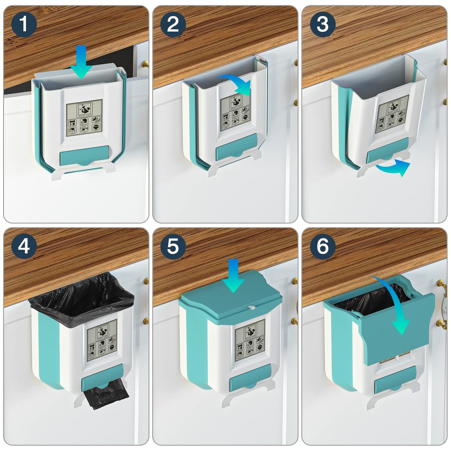Gintan faltbarer hängender mülleimer mit Deckel küche camping, Faltbare Mülleimer Küche Abfalleimer Aufhängbarenzum Küchenabfalleimer für küche/camping/Auto/Bad/Büro/Schlafzimmer