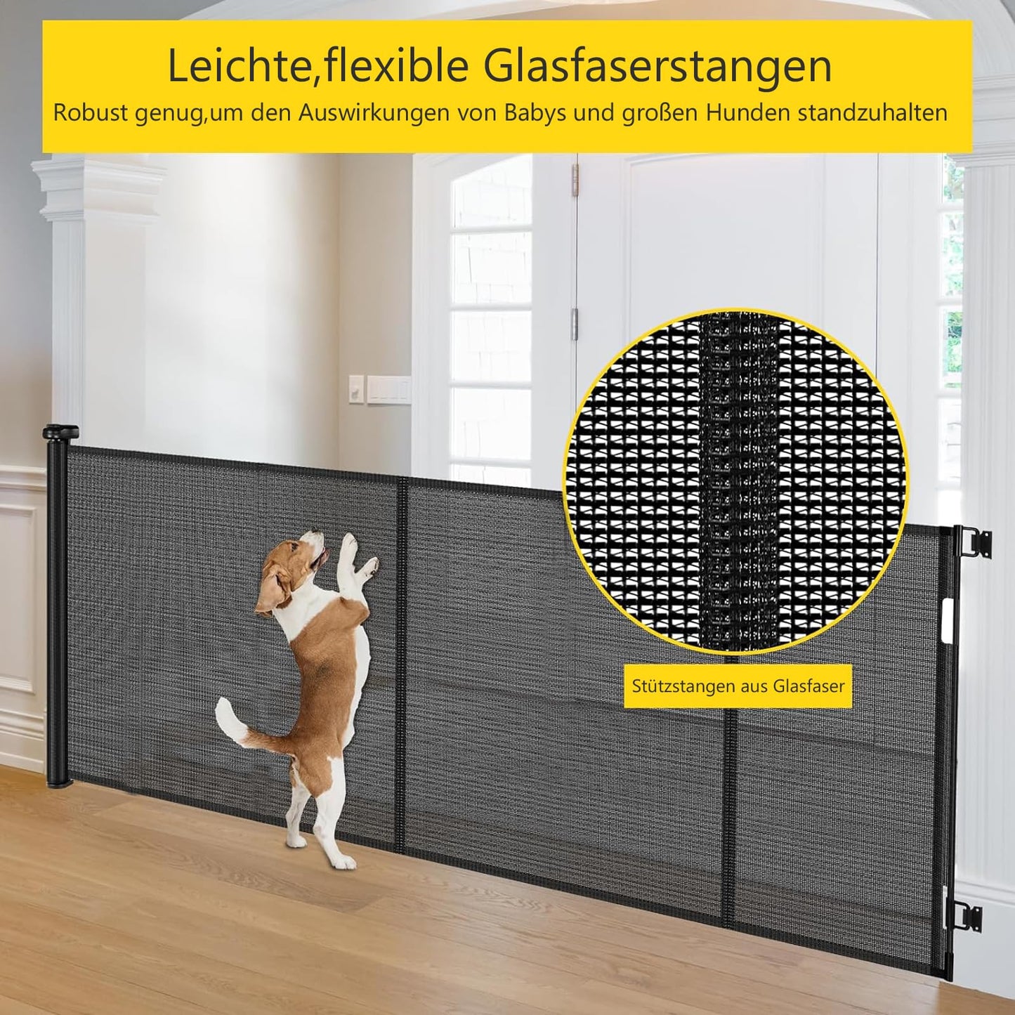 Retractable Stair Safety Gate for Babies, 0-150 cm Wide, Baby Barrier, Cat and Dog Barrier, One-Handed Operation, Suitable for Indoor & Outdoor Use (150 cm, Black)