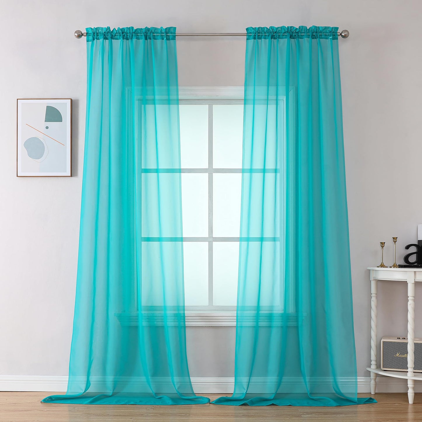 OVZME Extra Lange, durchsichtige Vorhänge, 241,3 cm Länge für französische Tür, Stangentasche, Voile, Fensterbehandlung für Wohnzimmer, Marineblau, 2 Paneele à 42 x 95 l