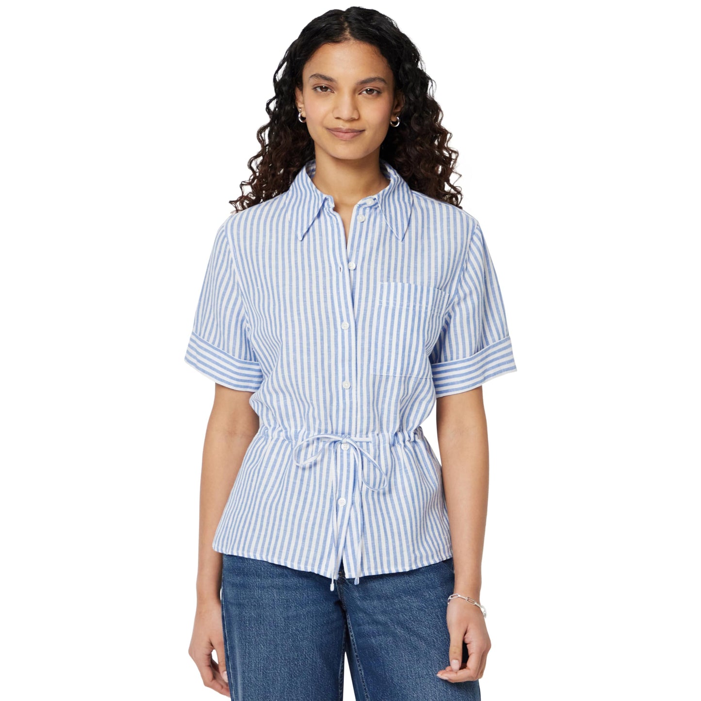 Amazon Essentials Damen Leinen-Bluse mit Verstellbarer Taille