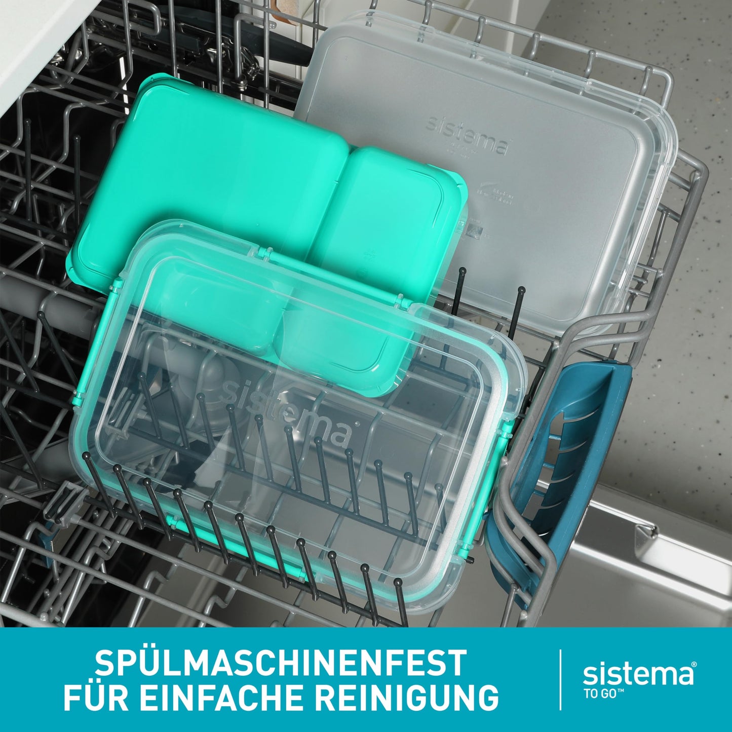 Sistema Bento-Box | 1,25 L | Brotdose für Pause mit Fächern und Snackbox | BPA-frei | hergestellt aus Ocean Bound Plastic | Teal Stone | 1 Stück, Mintgrün (Recycelter Kunststoff)