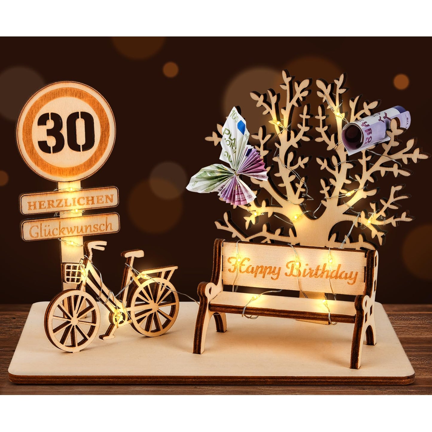 I LOVE MOM Geldgeschenk Geburtstag Holz, Fahrrad Geschenk, DIY Holz Schild Gästebuch Dreidimensionale Bäume Sitzbank Deko Zahlen für Geschenke, Hochzeiten, Partys, Geburtstage, Jubiläum (GYY-60)