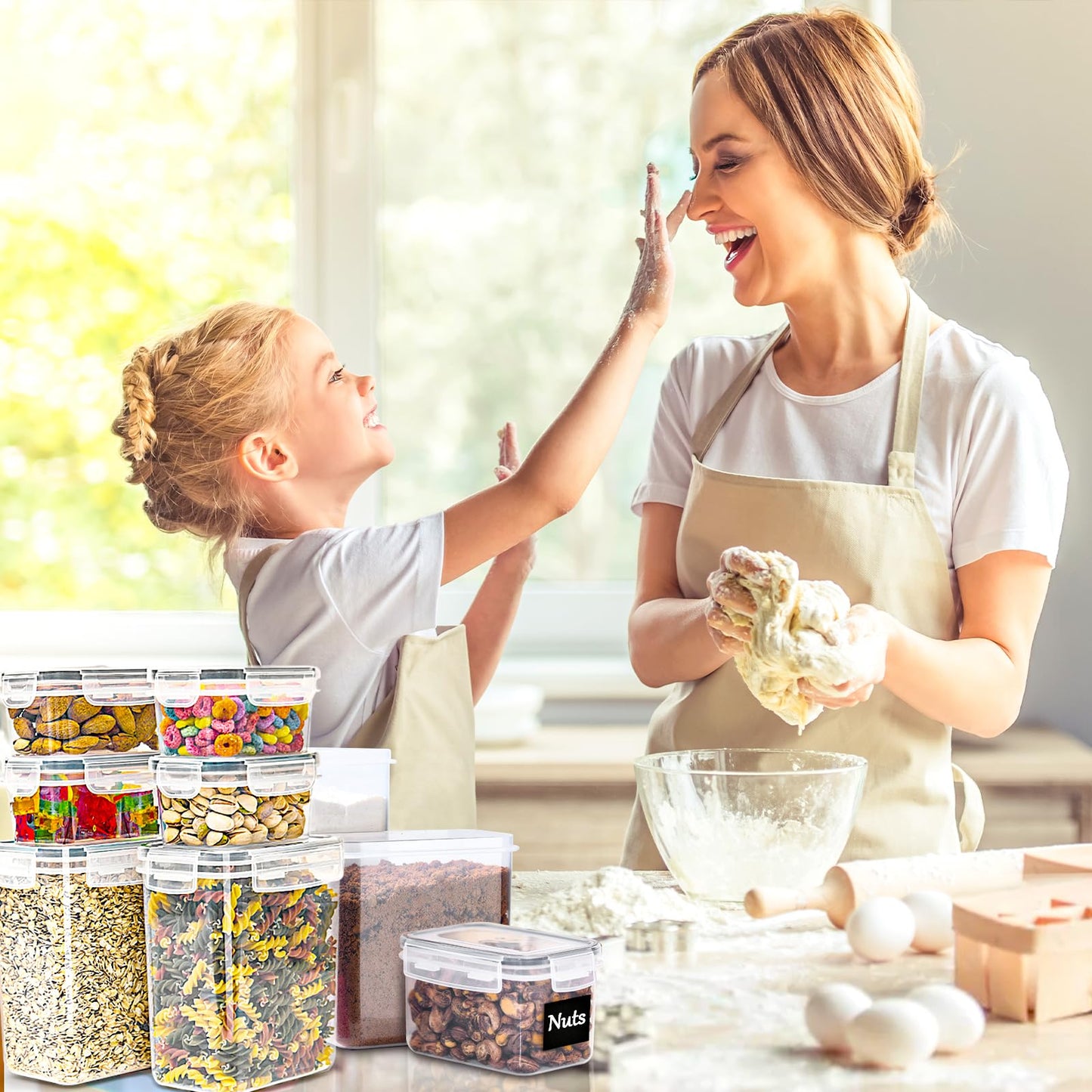 L LONGANCHANG Vorratsdosen mit Deckel Luftdicht Set of 16, BPA frei, Aufbewahrungsbox mit Deckel, Mottensichere Küchen Organizer Cornflakes Müsli Mehl Aufbewahrung, Vorratsbehälter mit Etiketten