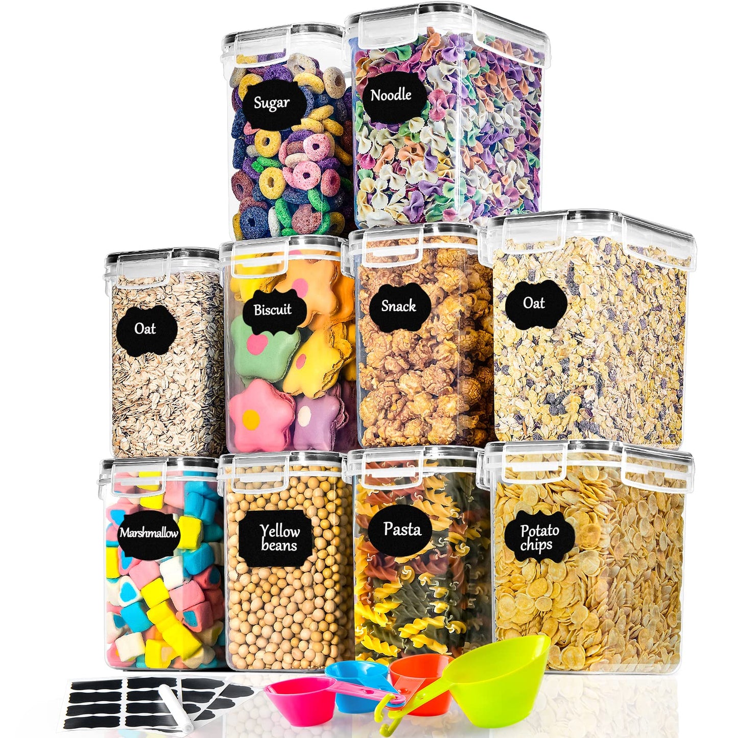 L LONGANCHANG Vorratsdosen mit Deckel Luftdicht Set of 16, BPA frei, Aufbewahrungsbox mit Deckel, Mottensichere Küchen Organizer Cornflakes Müsli Mehl Aufbewahrung, Vorratsbehälter mit Etiketten