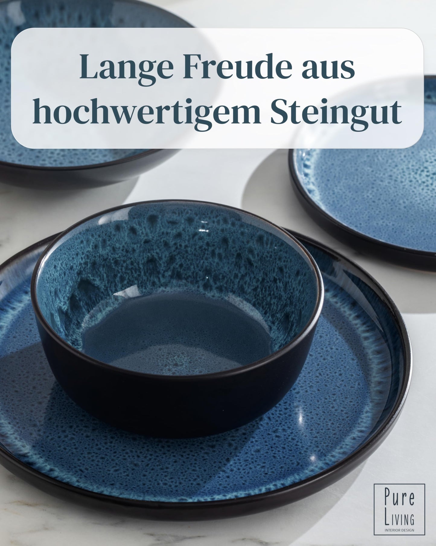 Steingut Frühstücksteller 6 Pers. Ibiza Hochwertiges Mediterranes TEST SEHR GUT Dessertteller Set - Kuchenteller spülmaschinen- und kratzfest - Kleine Teller, Salatteller Pure Living in Petrol