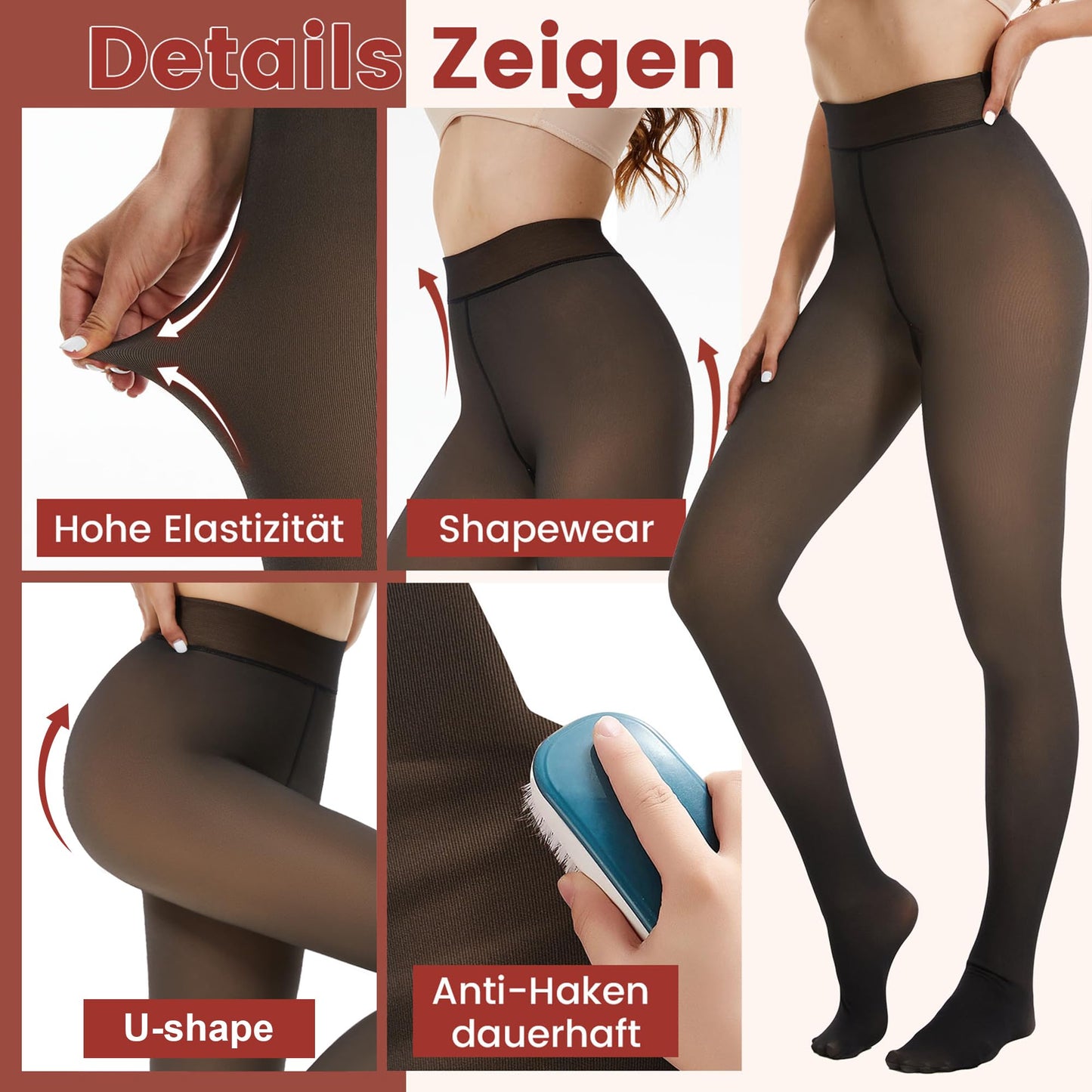 DDOBB Pack of 2 Thermal Tights Women's Winter Lined Thermal Tights Fleece Warm Thick Fake Translucent Pantyhose Thermal Leggings